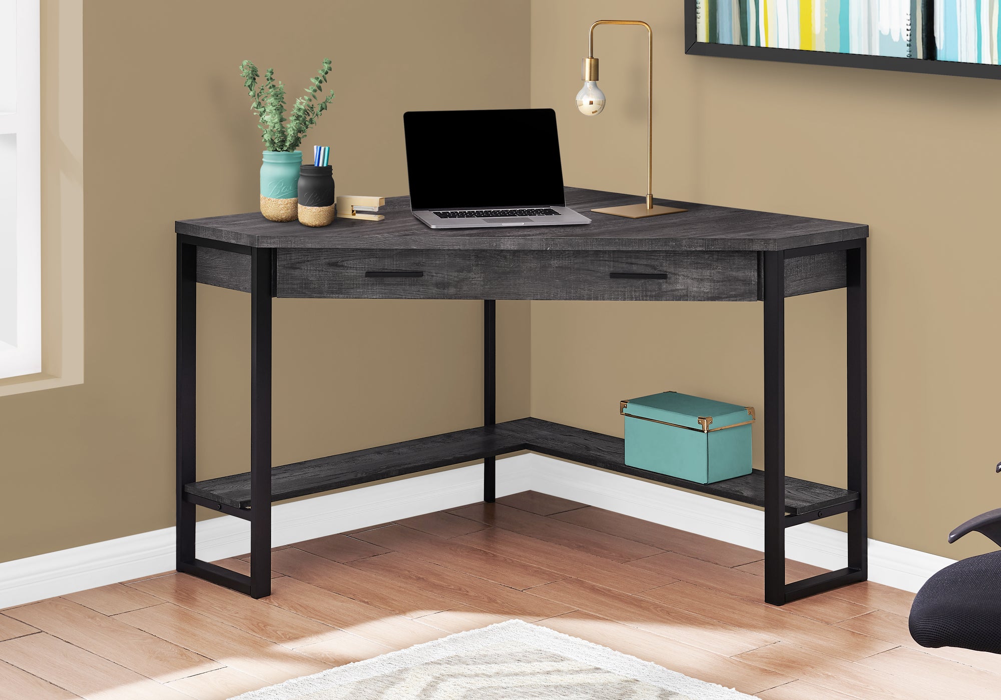 Computer Desk - 42"L / White Corner / Silver Metal-Computer Desk-DECOROLALA