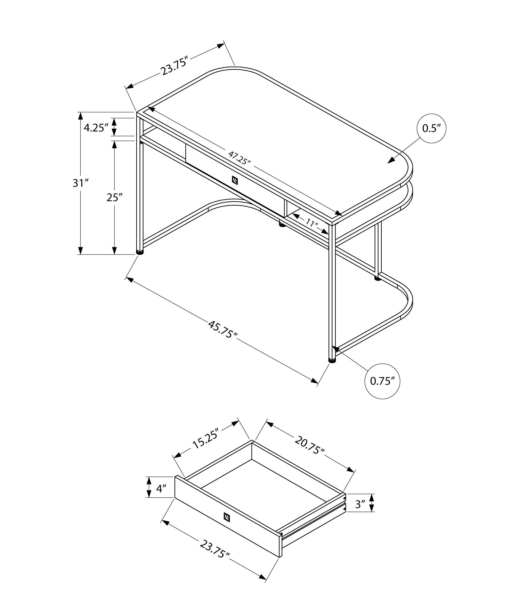 COMPUTER DESK - 48"L / GLOSSY WHITE / CHROME METAL-Computer Desk-DECOROLALA