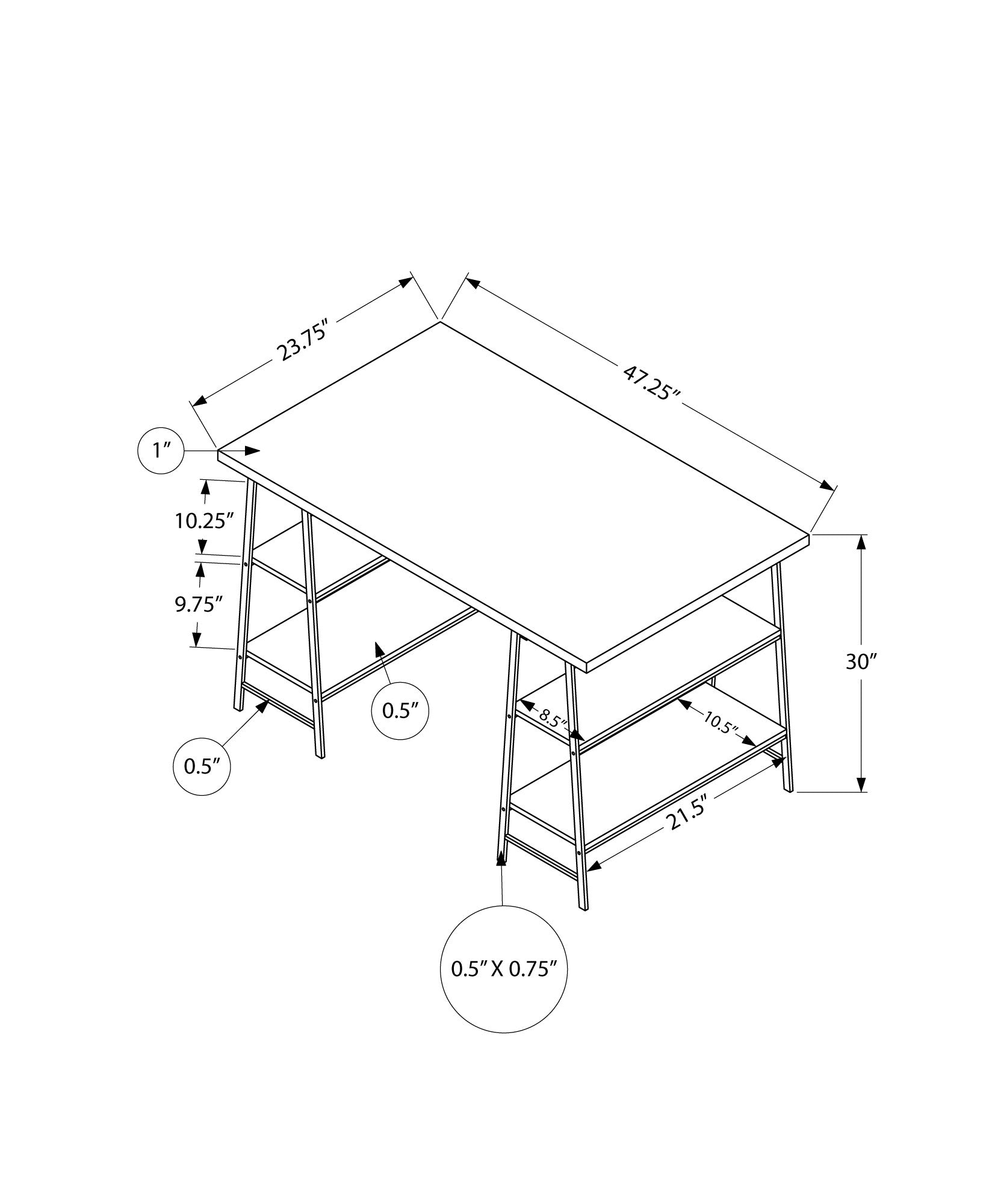 Computer Desk - 48"L / White / White Metal-Computer Desk-DECOROLALA