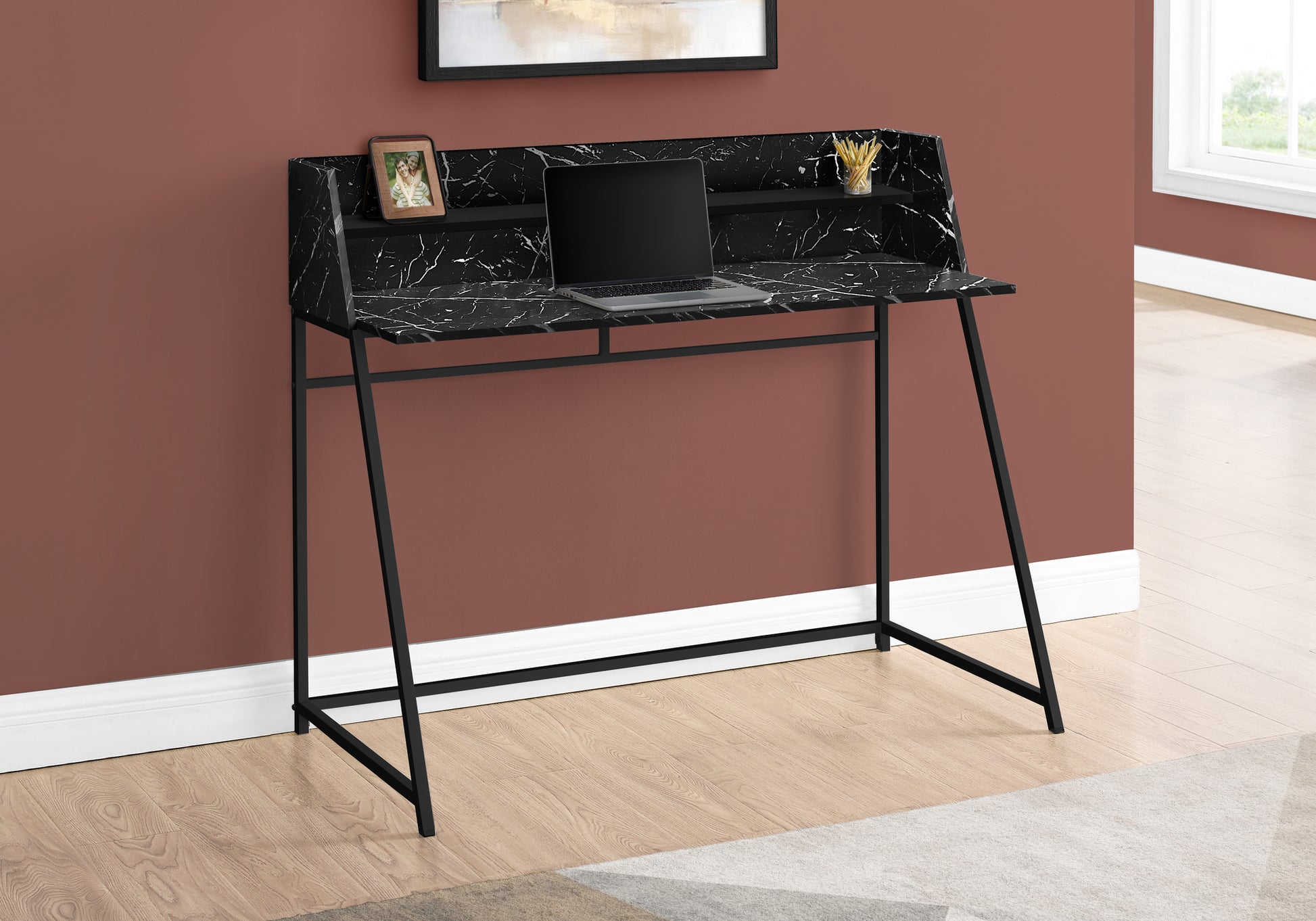 Computer Desk - 48"L / Natural / White Metal-Computer Desk-DECOROLALA