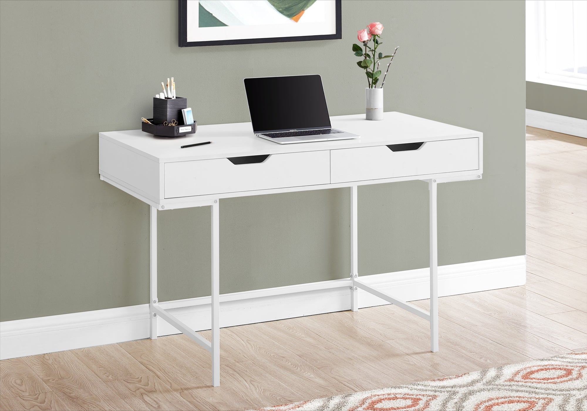 Computer Desk - 48"L / Black Marble-Look / Black Metal-Computer Desk-DECOROLALA