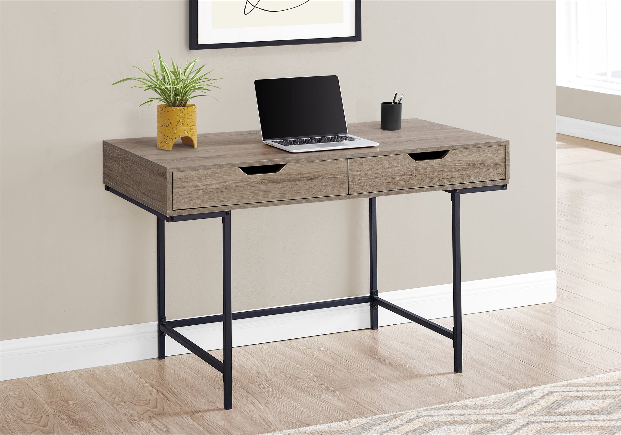 Computer Desk - 48"L / Black Marble-Look / Black Metal-Computer Desk-DECOROLALA