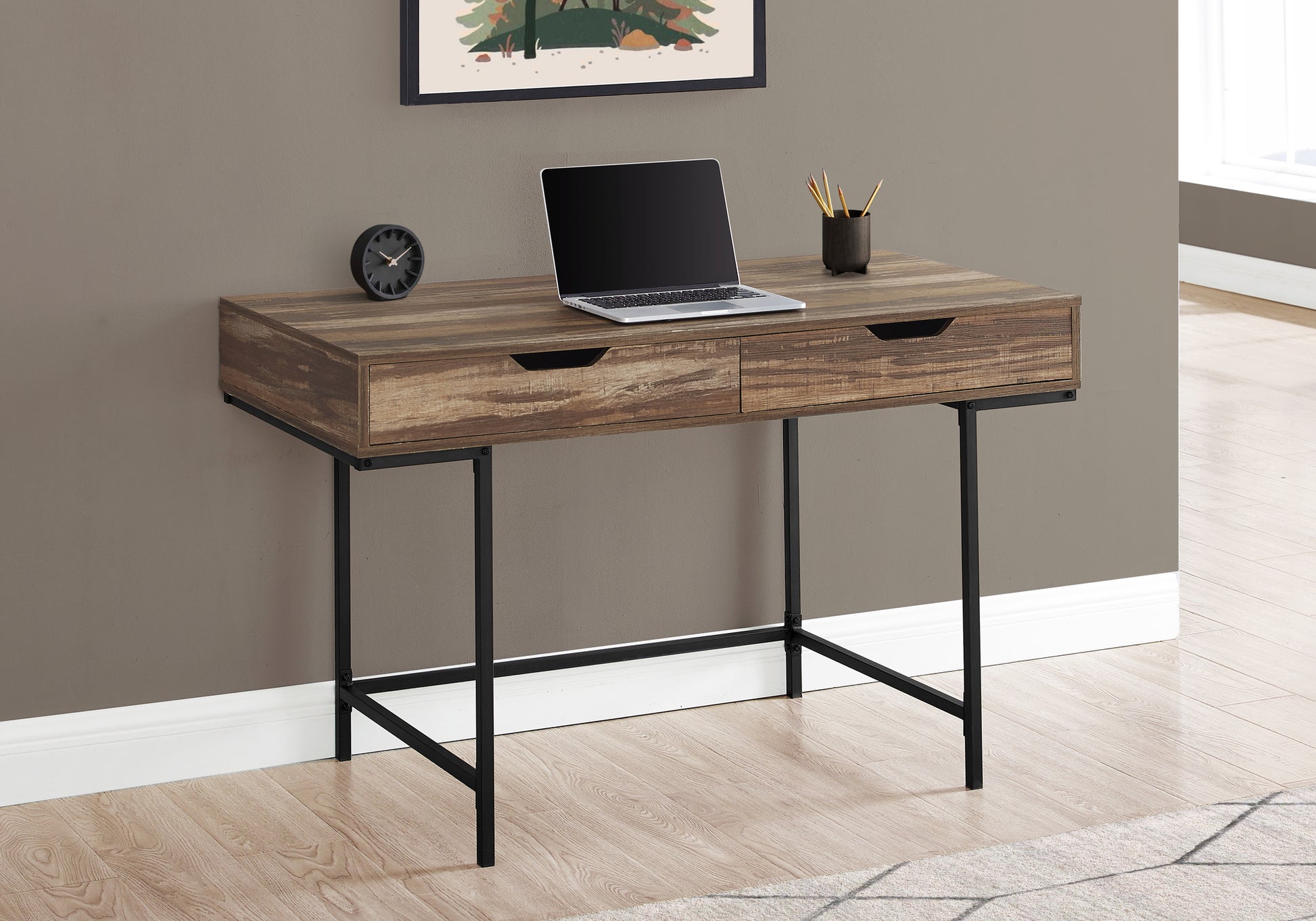 Computer Desk - 48"L / Black Marble-Look / Black Metal-Computer Desk-DECOROLALA