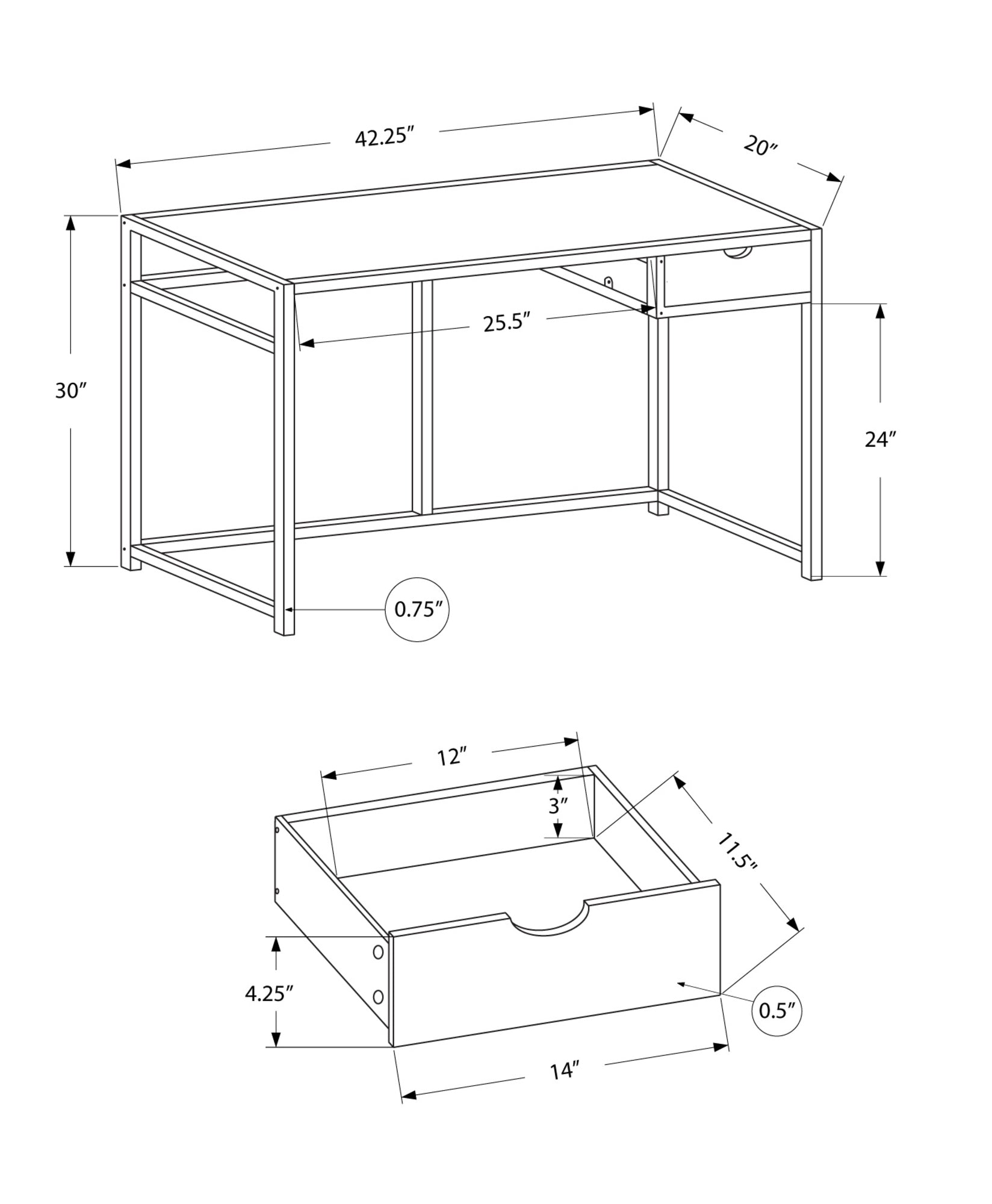 Computer Desk - 42"L / Grey / Dark Grey Metal-Computer Desk-DECOROLALA