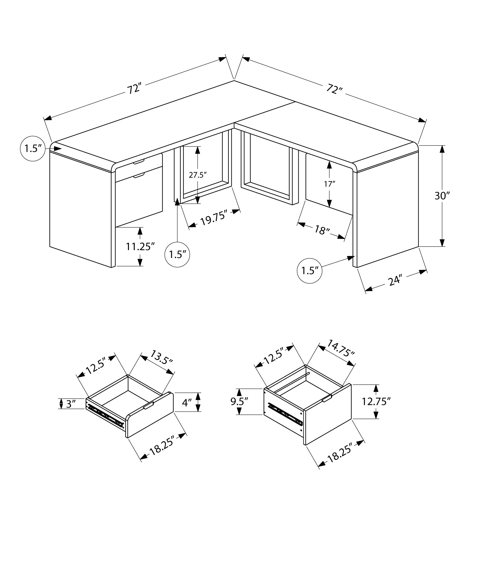 COMPUTER DESK - 72"L / HIGH GLOSSY WHITE LEFT/ RIGHT FACE-Computer Desk-DECOROLALA