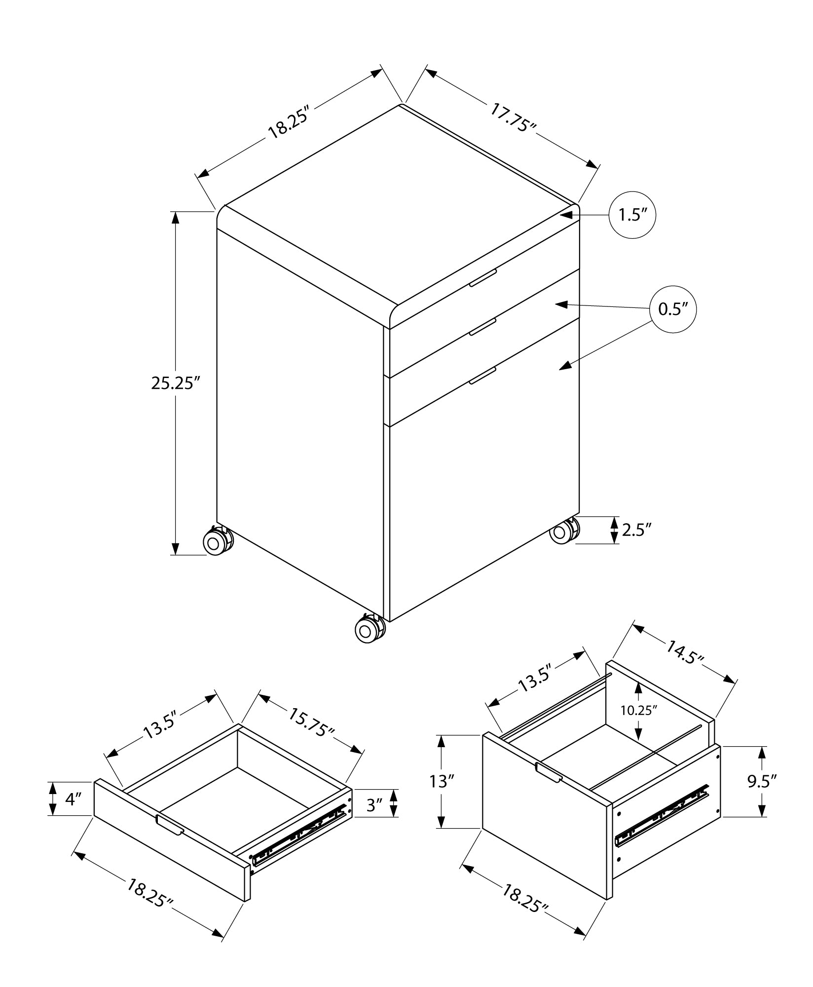 FILING CABINET - 3 DRAWER / HIGH GLOSSY WHITE / CASTORS-Filing Cabinet-DECOROLALA