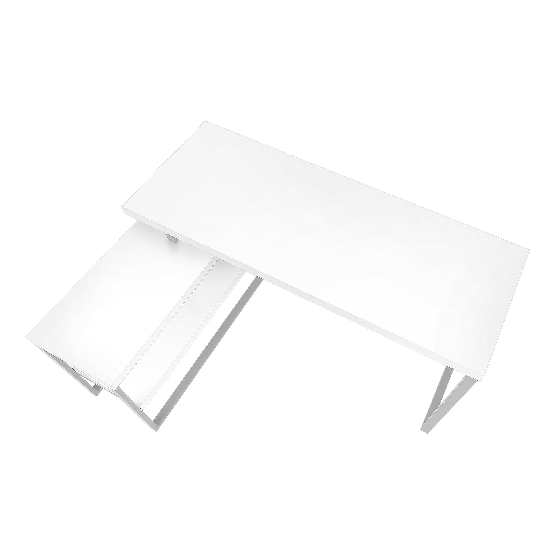 Computer Desk - 60"L / White / Silver Metal L/R Corner-Computer Desk-DECOROLALA