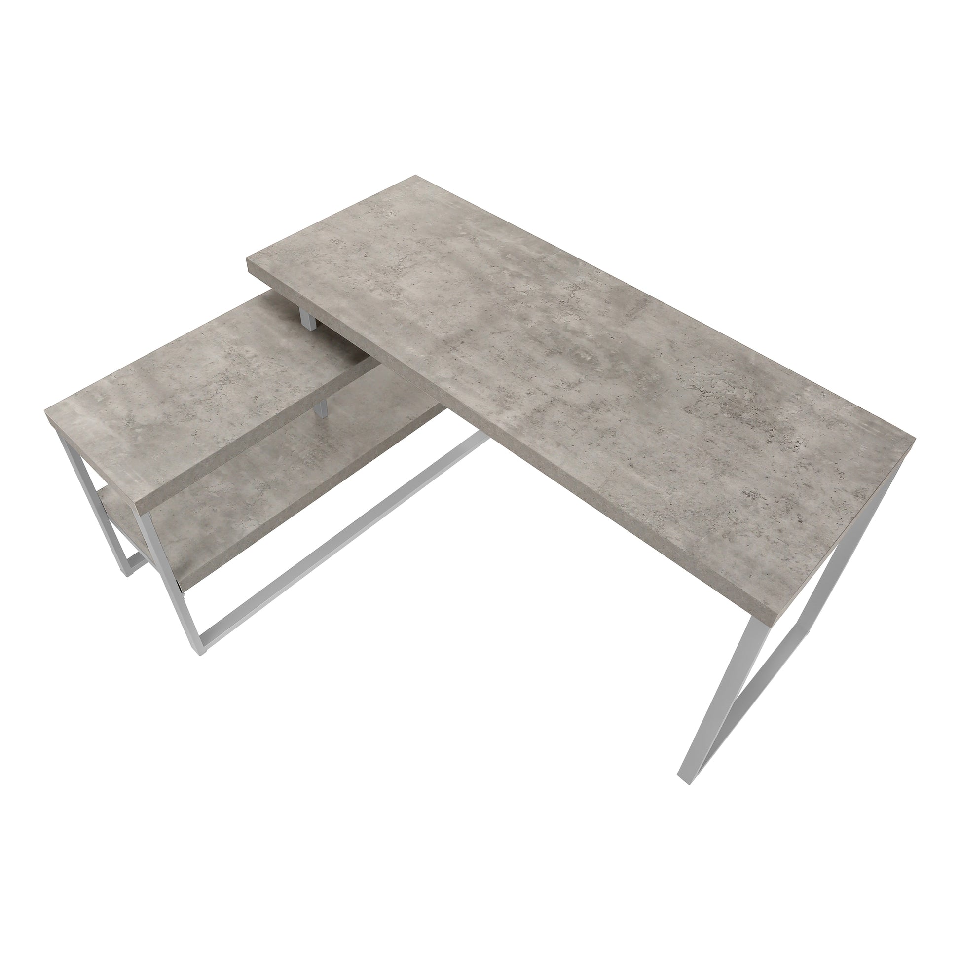 Computer Desk - 60"L / White / Silver Metal L/R Corner-Computer Desk-DECOROLALA