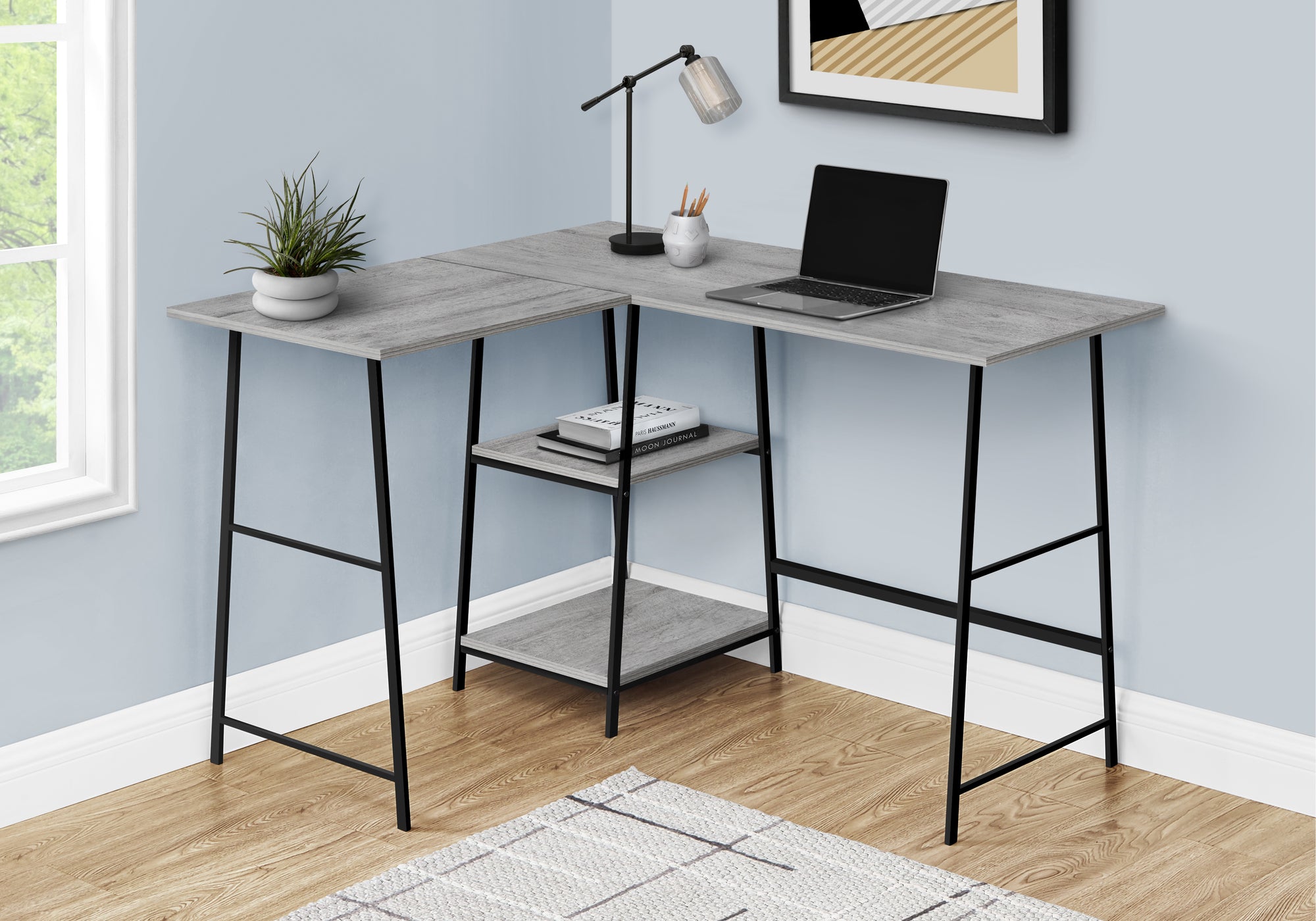 Computer Desk - 48"L / Espresso Top / Black Metal Corner-Computer Desk-DECOROLALA
