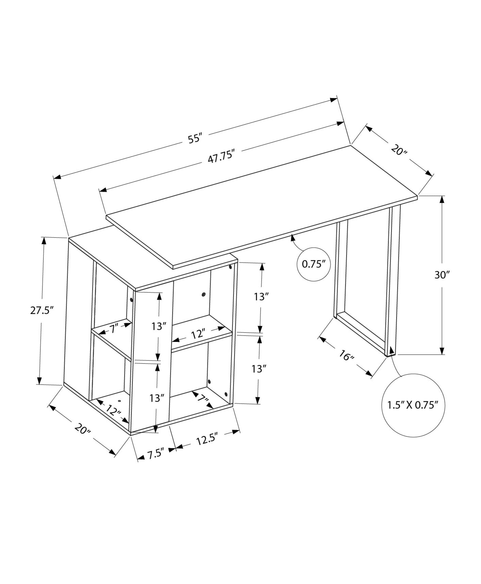 Computer Desk - 55"L / White Left Or Right Facing-Computer Desk-DECOROLALA