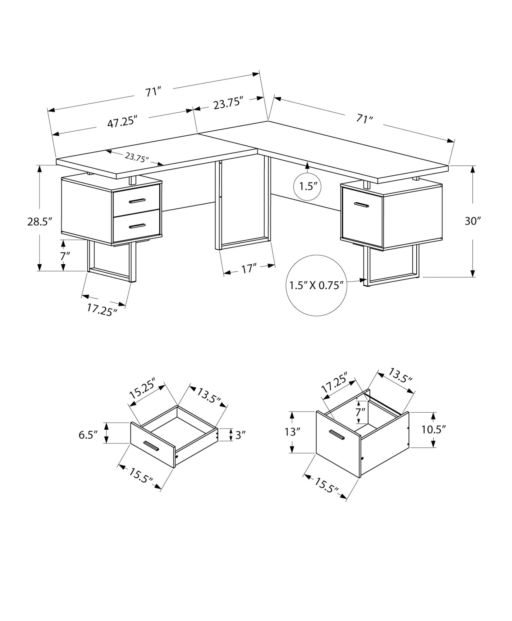 Computer Desk - 70"L / Dark Taupe Left Or Right Facing-Computer Desk-DECOROLALA