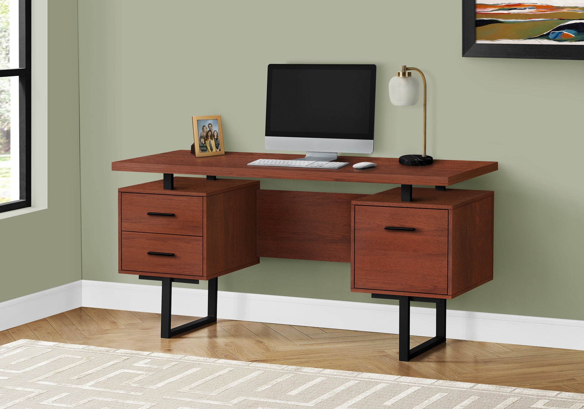 Computer Desk - 60"L / Espresso / Silver Metal-Computer Desk-DECOROLALA