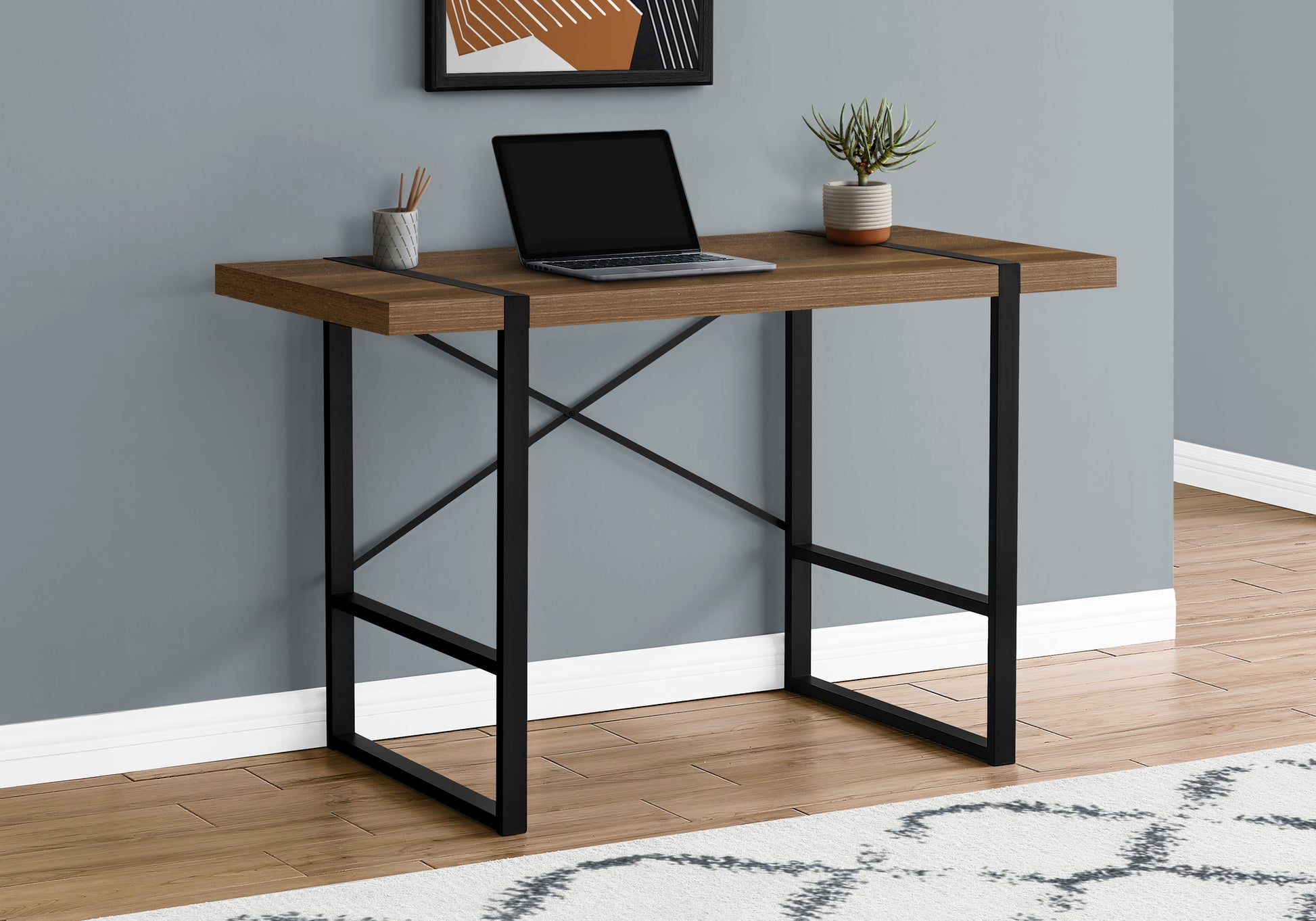 Computer Desk - 48"L / Dark Taupe / Black Metal-Computer Desk-DECOROLALA