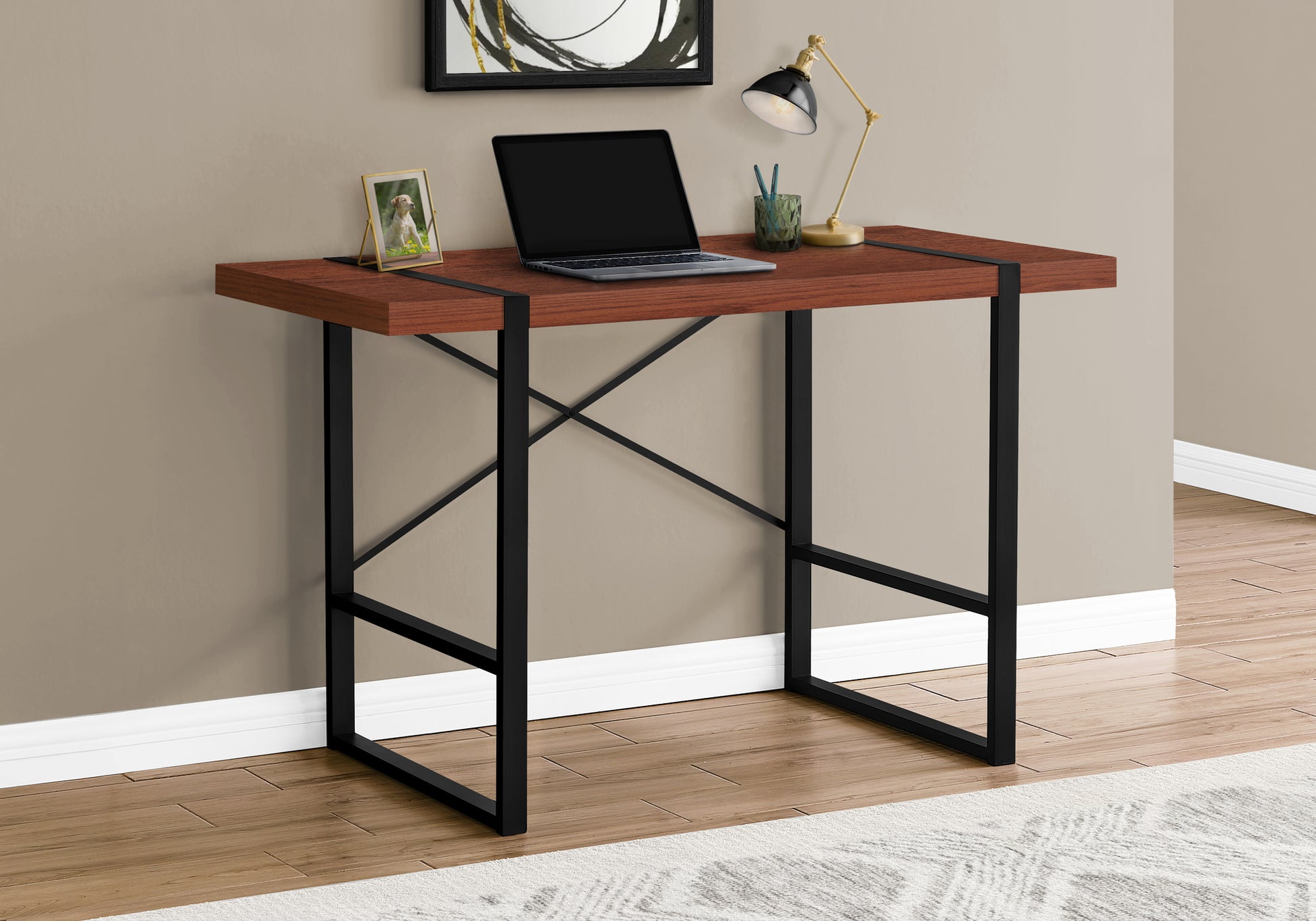 Computer Desk - 48"L / Dark Taupe / Black Metal-Computer Desk-DECOROLALA