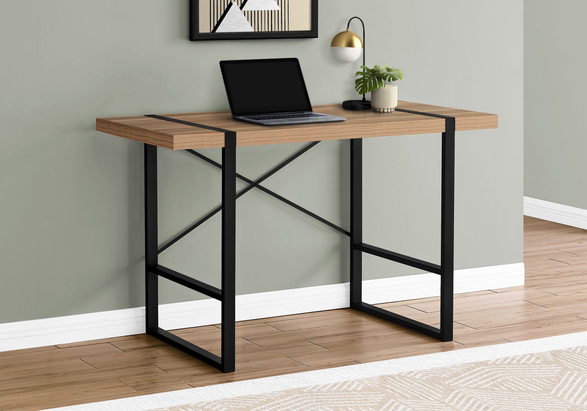 Computer Desk - 48"L / Dark Taupe / Black Metal-Computer Desk-DECOROLALA