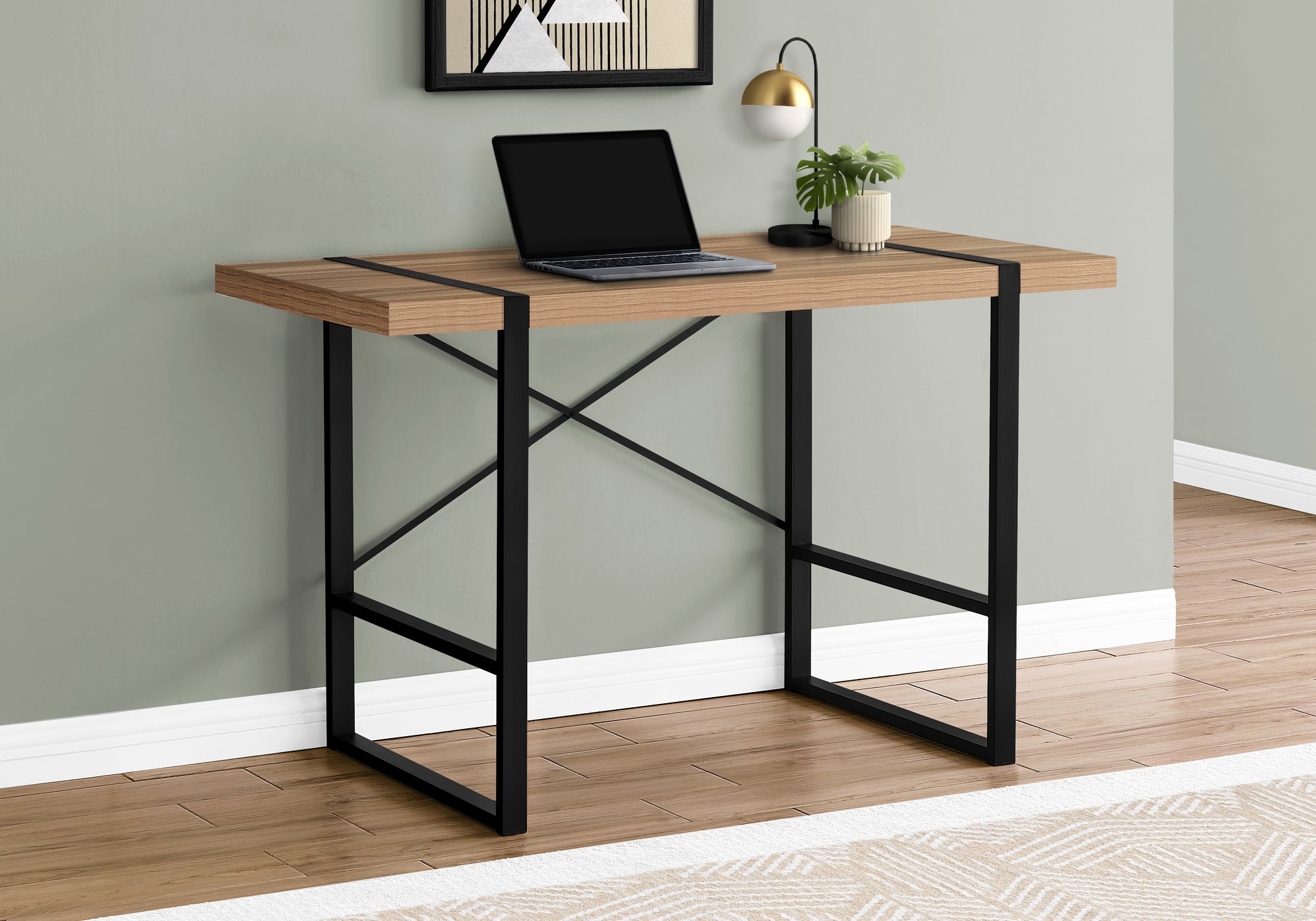 Computer Desk - 48"L / Dark Taupe / Black Metal-Computer Desk-DECOROLALA