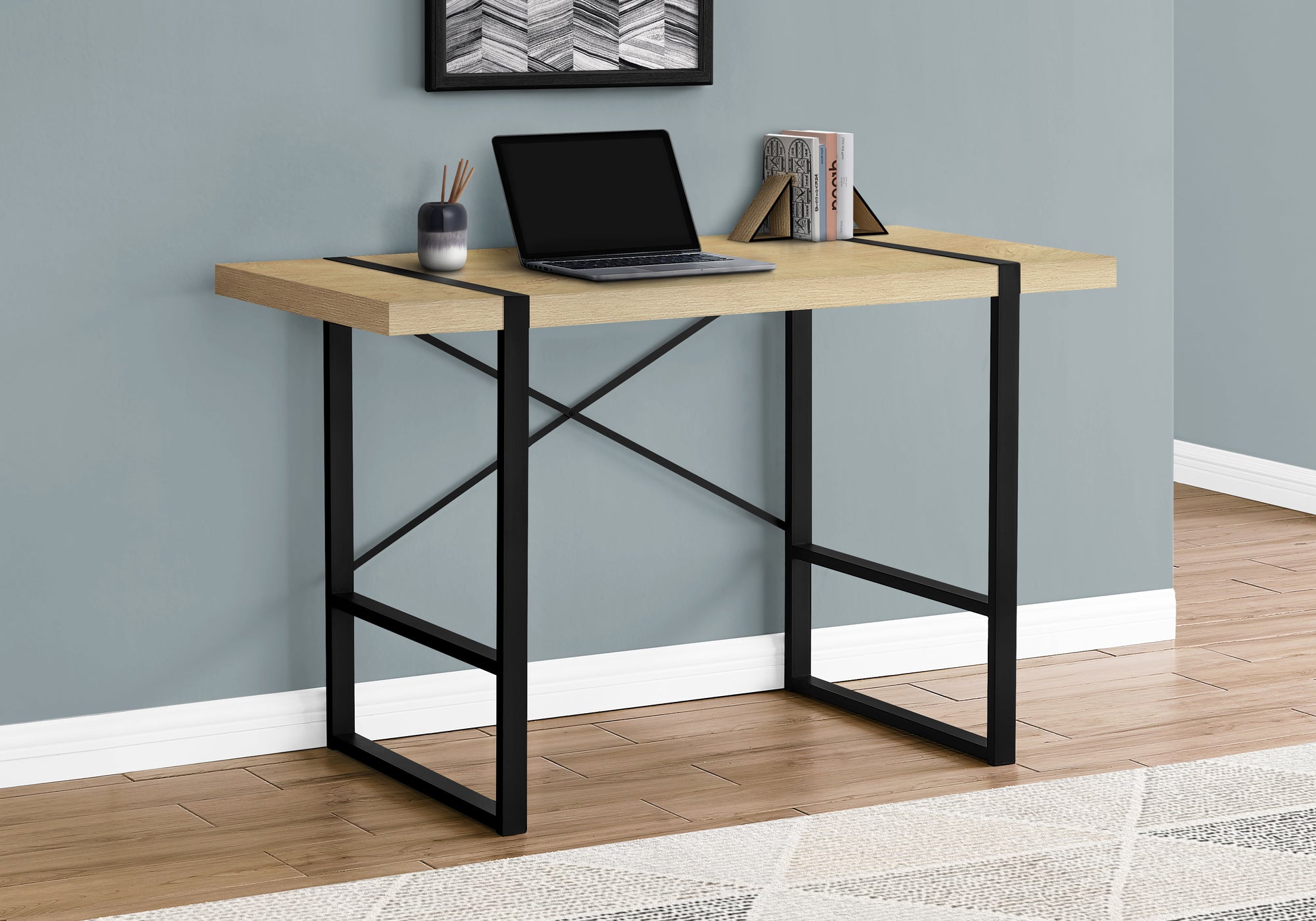 Computer Desk - 48"L / Dark Taupe / Black Metal-Computer Desk-DECOROLALA