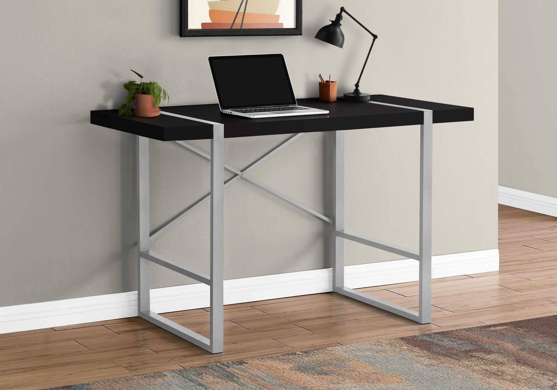 Computer Desk - 48"L / Dark Taupe / Black Metal-Computer Desk-DECOROLALA