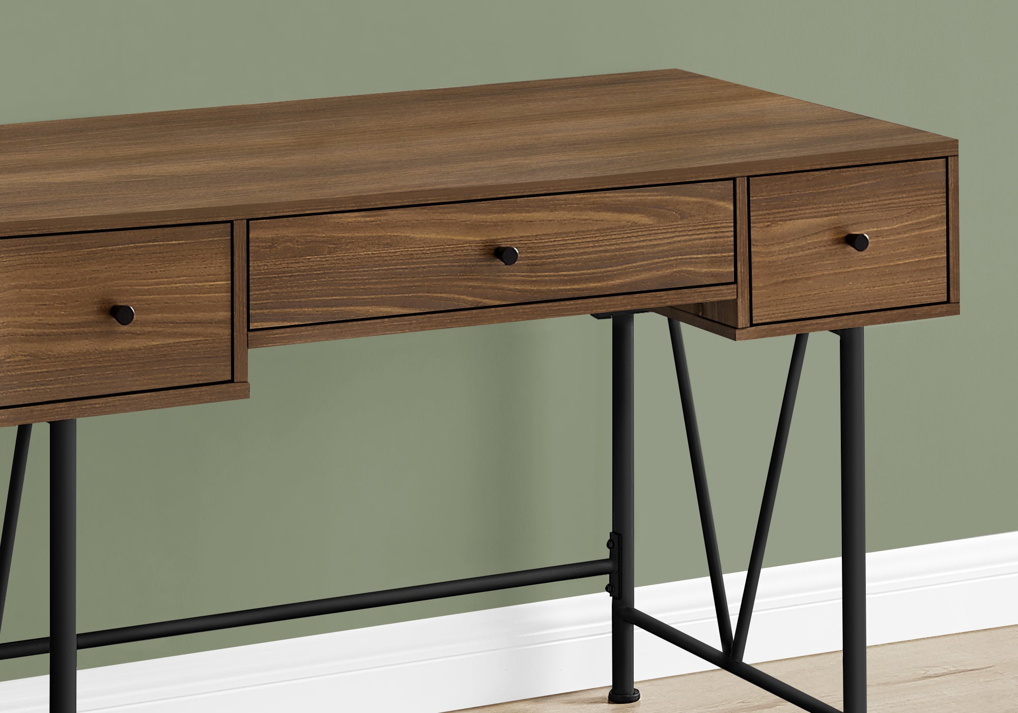 Computer Desk - 48"L / Walnut / Black Metal-Computer Desk-DECOROLALA