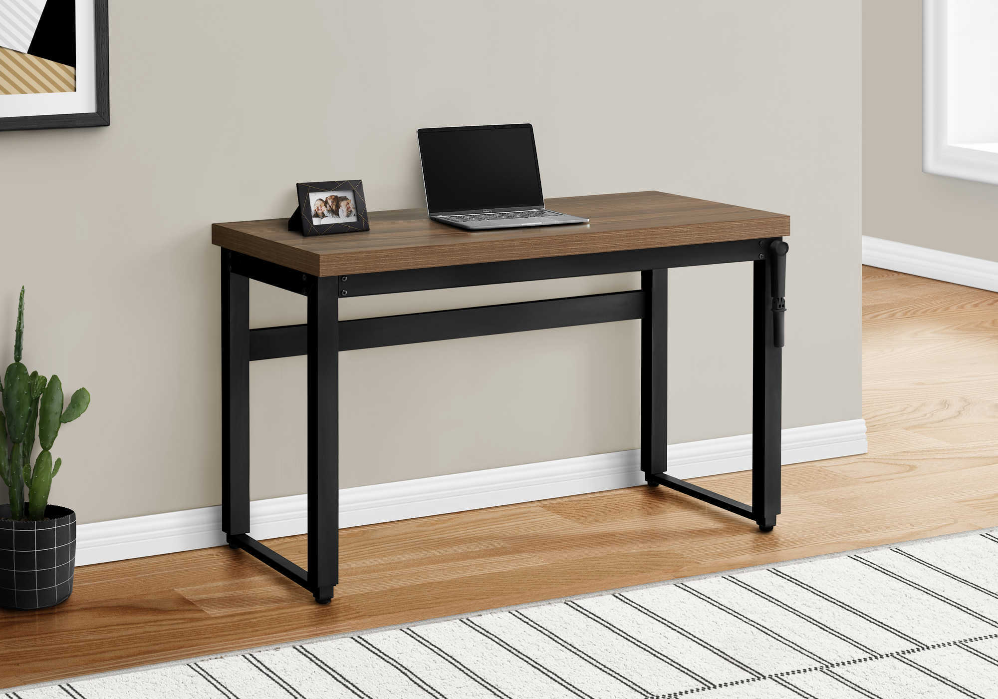 Computer Desk - 48"L / Walnut / Adj.Height/ Black Metal-Computer Desk-DECOROLALA