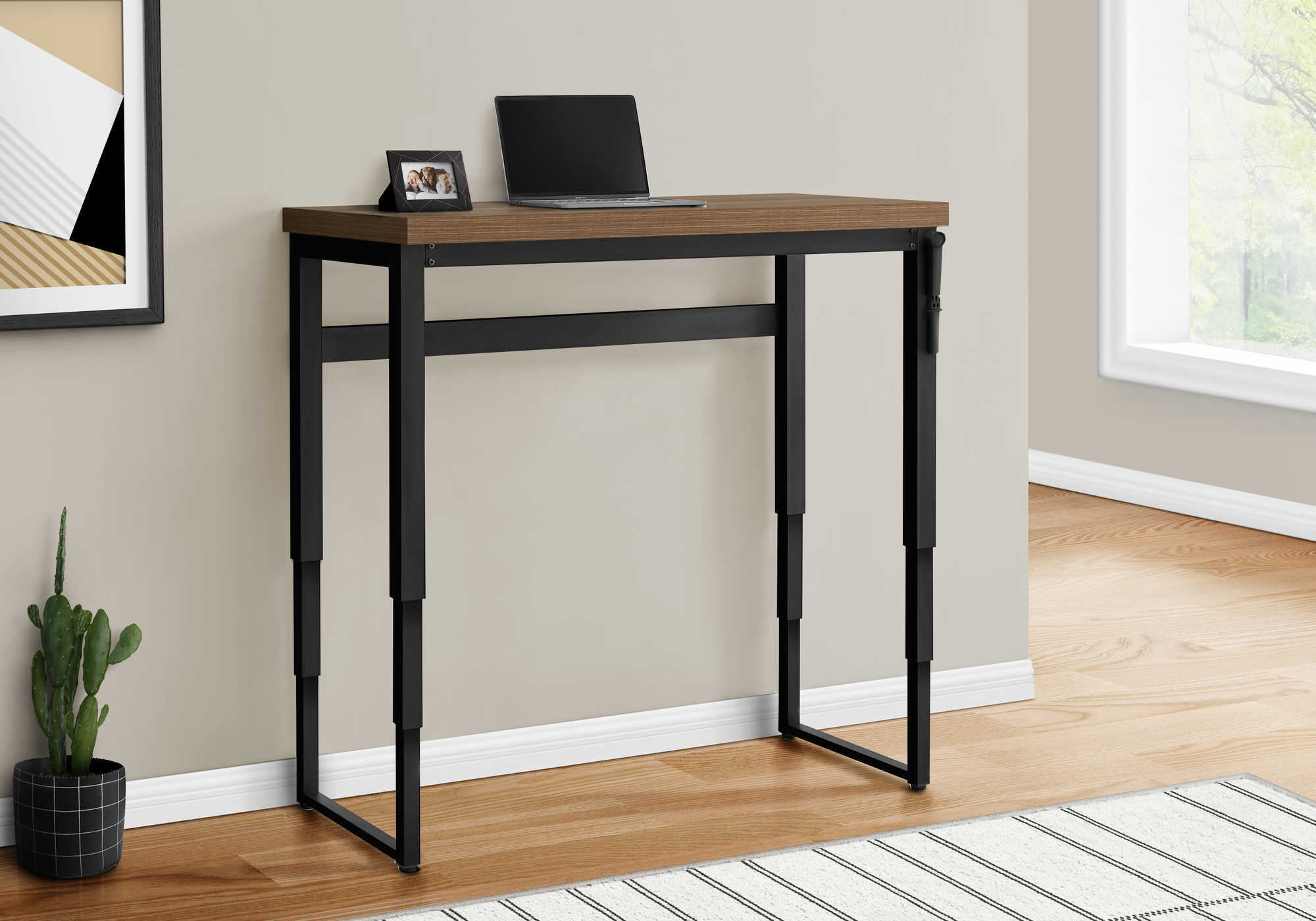 Computer Desk - 48"L / Walnut / Adj.Height/ Black Metal-Computer Desk-DECOROLALA