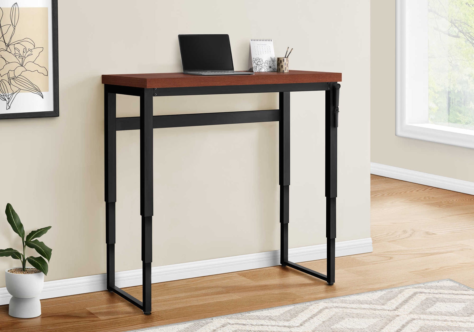 Computer Desk - 48"L / Walnut / Adj.Height/ Black Metal-Computer Desk-DECOROLALA