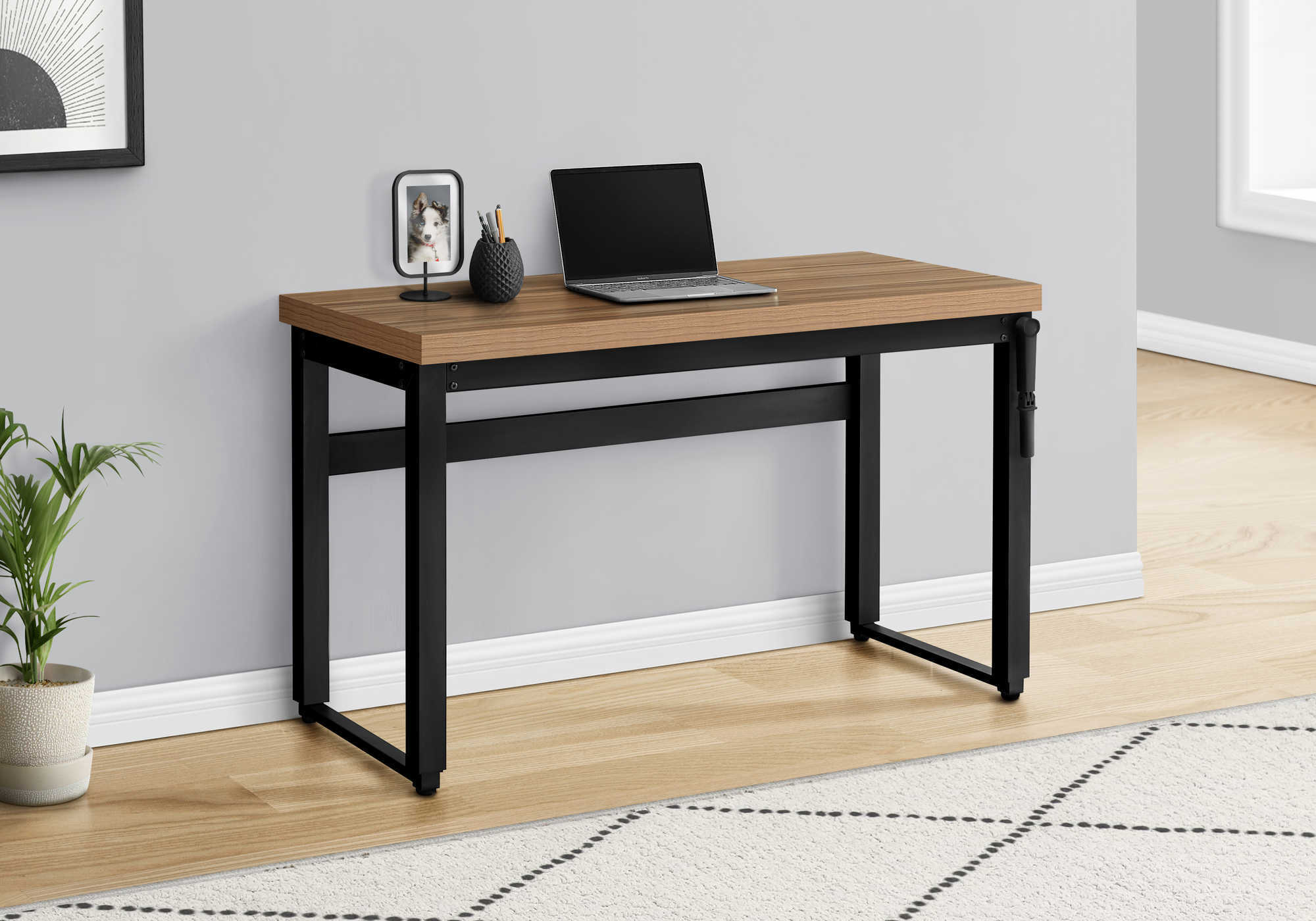 Computer Desk - 48"L / Walnut / Adj.Height/ Black Metal-Computer Desk-DECOROLALA