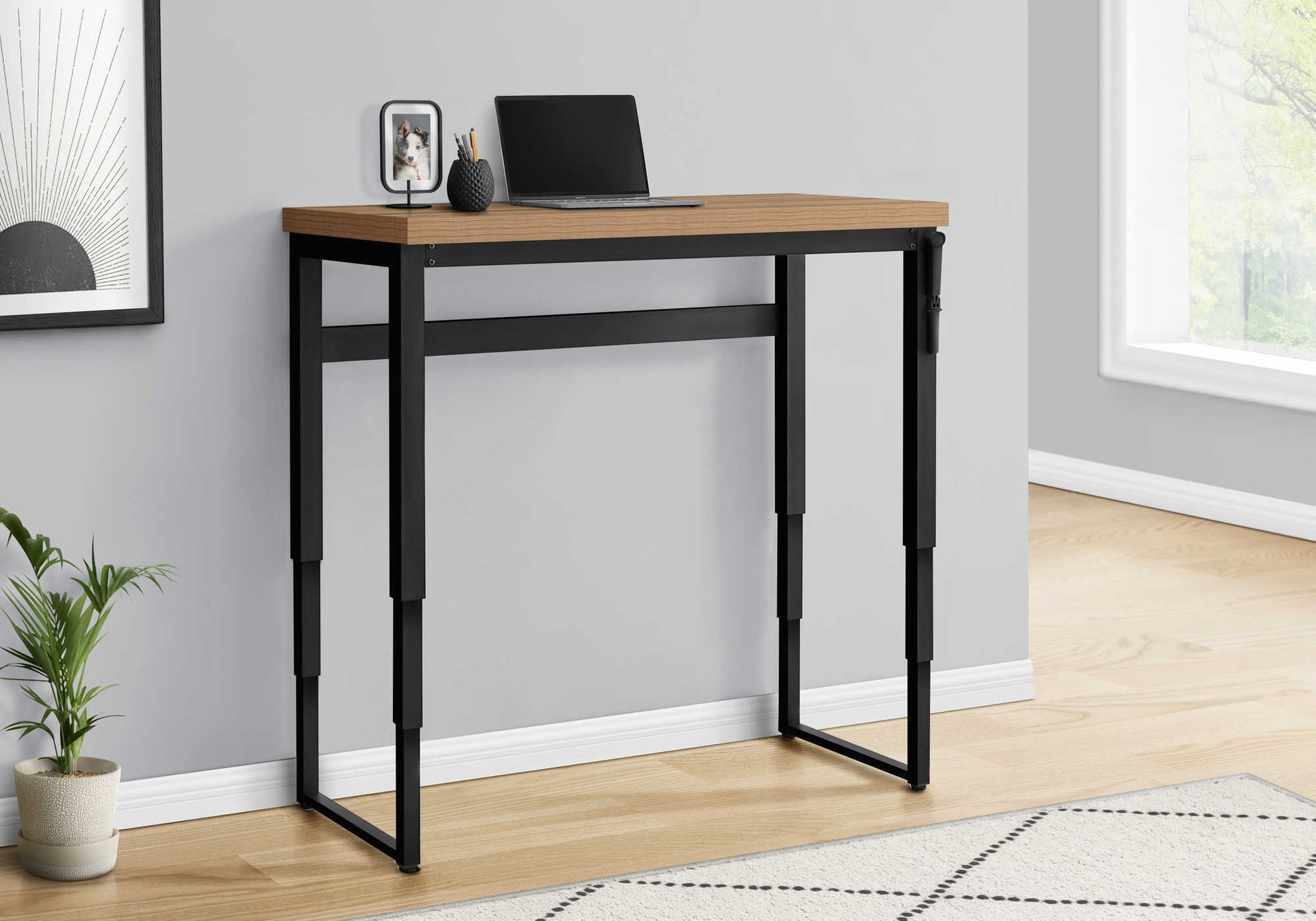 Computer Desk - 48"L / Walnut / Adj.Height/ Black Metal-Computer Desk-DECOROLALA