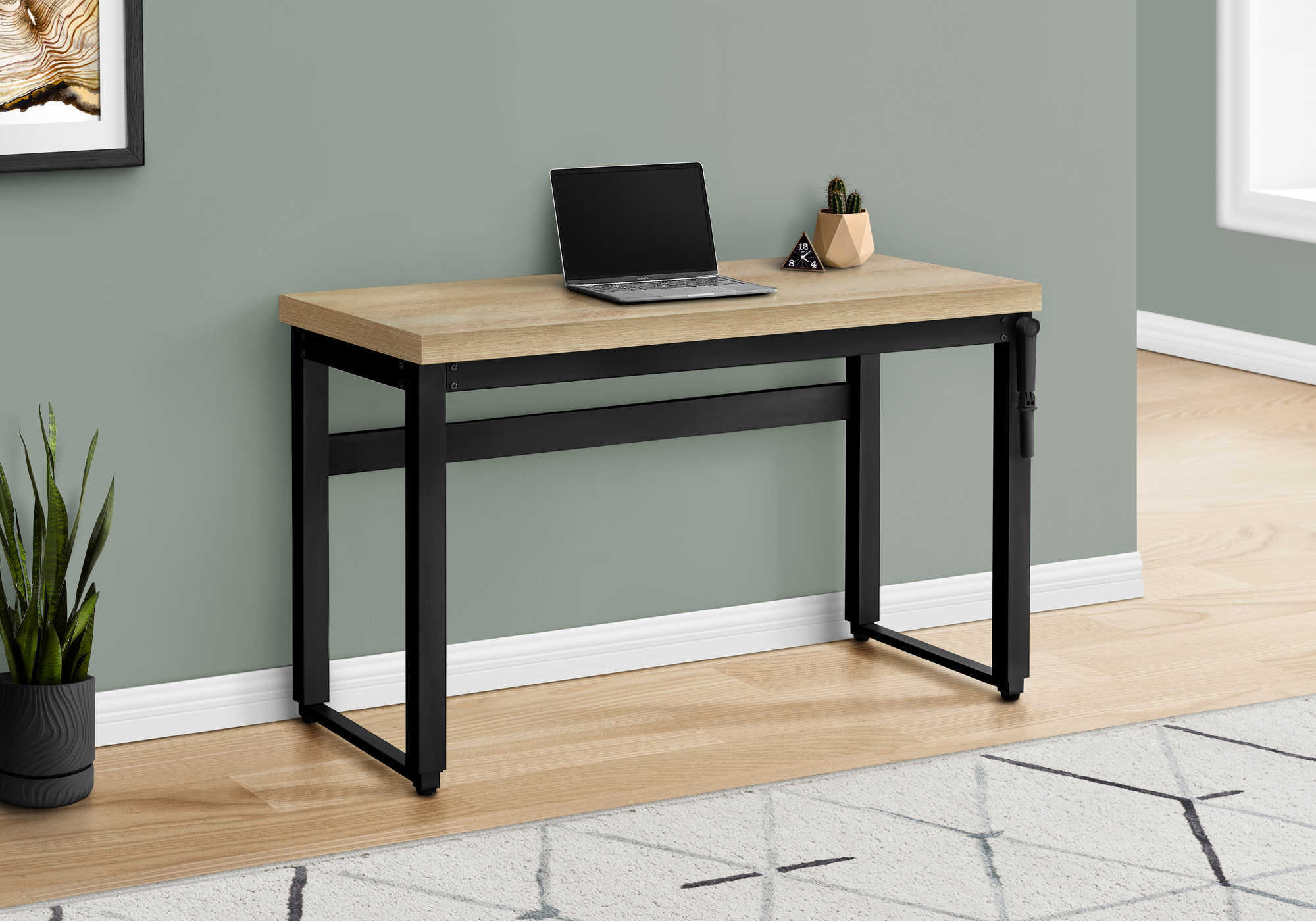 Computer Desk - 48"L / Walnut / Adj.Height/ Black Metal-Computer Desk-DECOROLALA