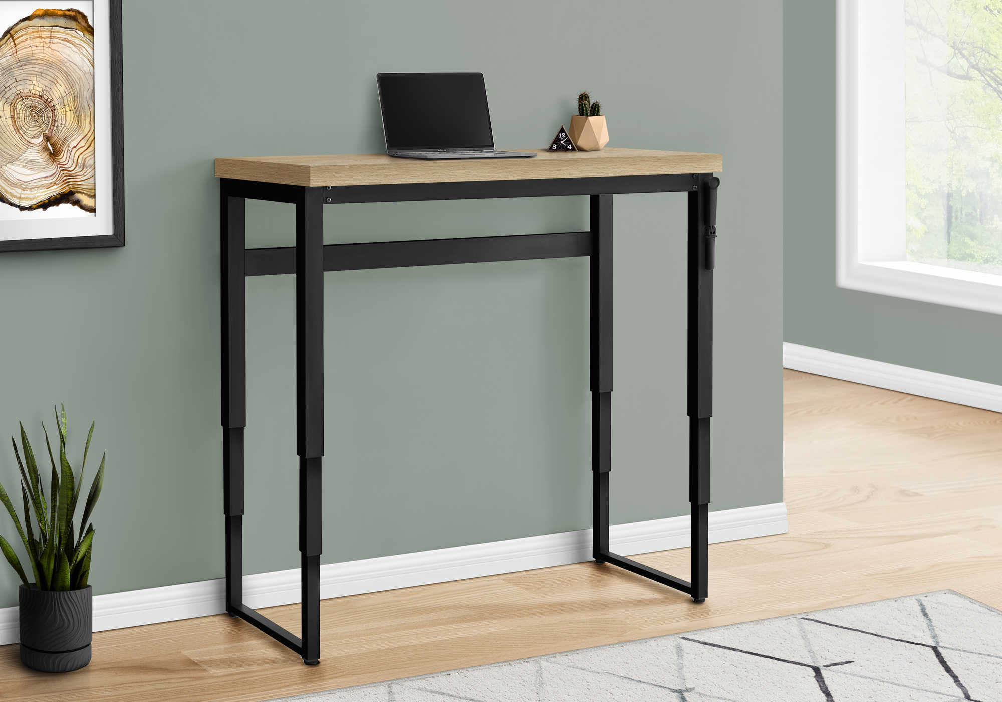 Computer Desk - 48"L / Walnut / Adj.Height/ Black Metal-Computer Desk-DECOROLALA