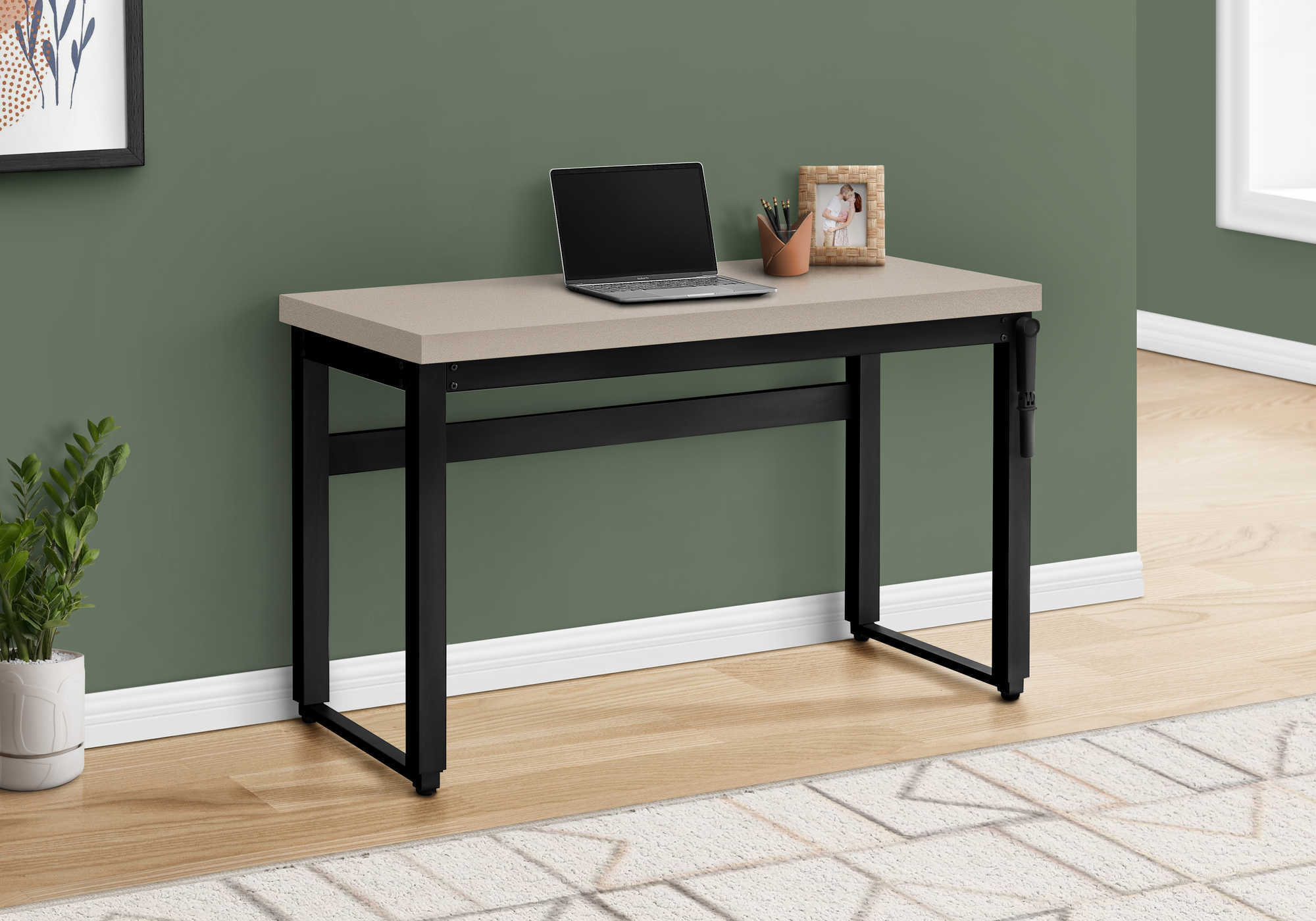 Computer Desk - 48"L / Walnut / Adj.Height/ Black Metal-Computer Desk-DECOROLALA