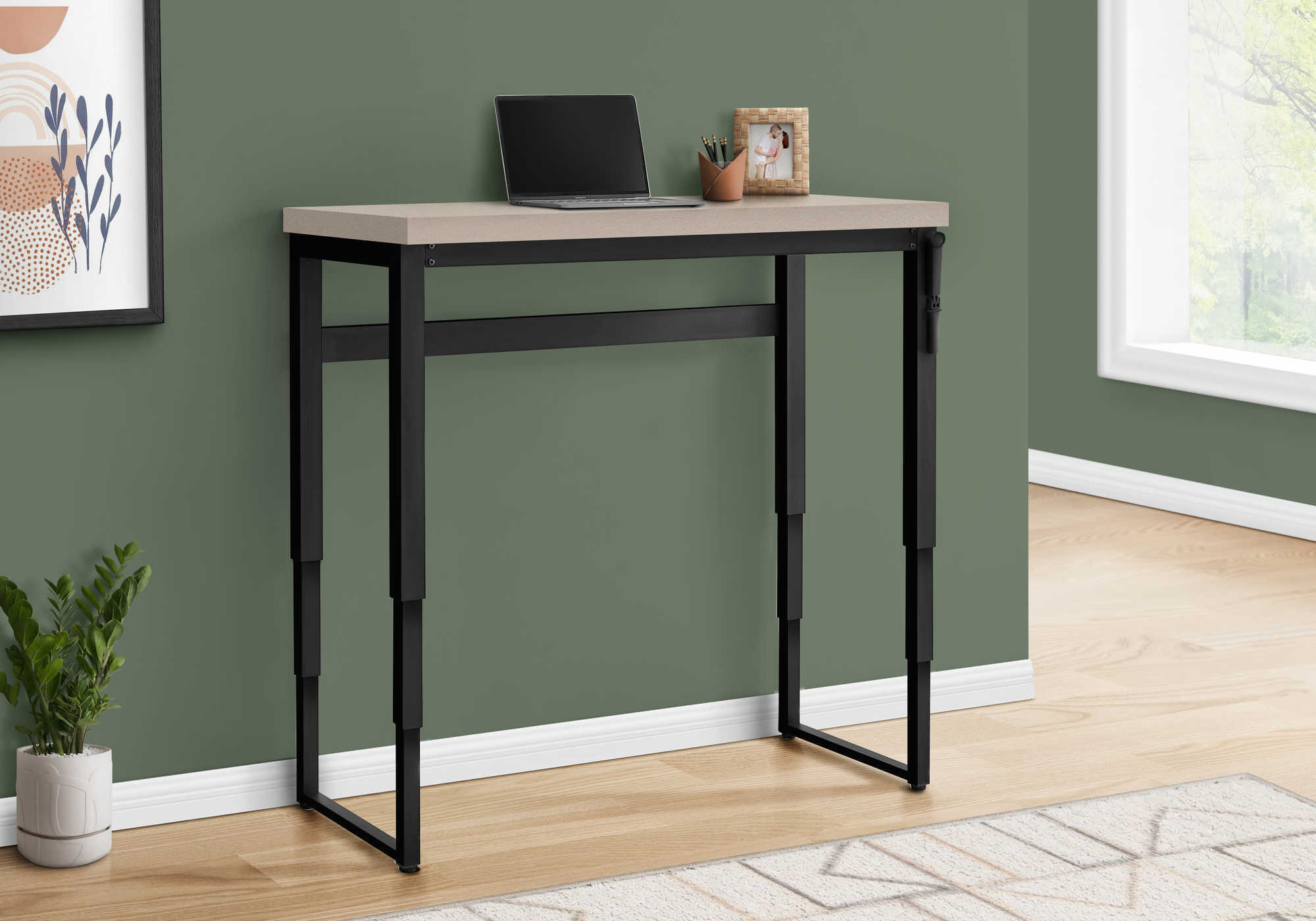 Computer Desk - 48"L / Walnut / Adj.Height/ Black Metal-Computer Desk-DECOROLALA