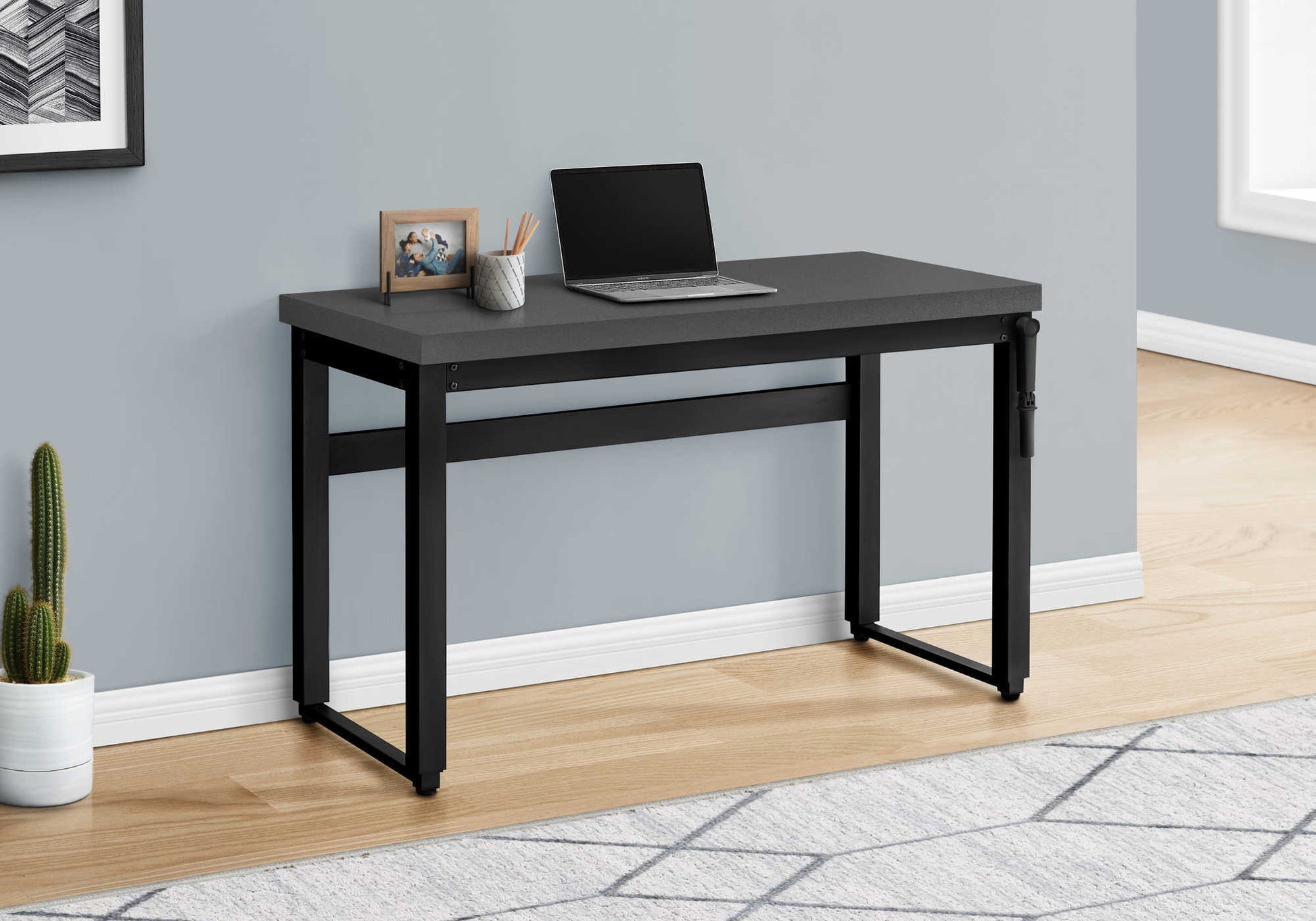 Computer Desk - 48"L / Walnut / Adj.Height/ Black Metal-Computer Desk-DECOROLALA