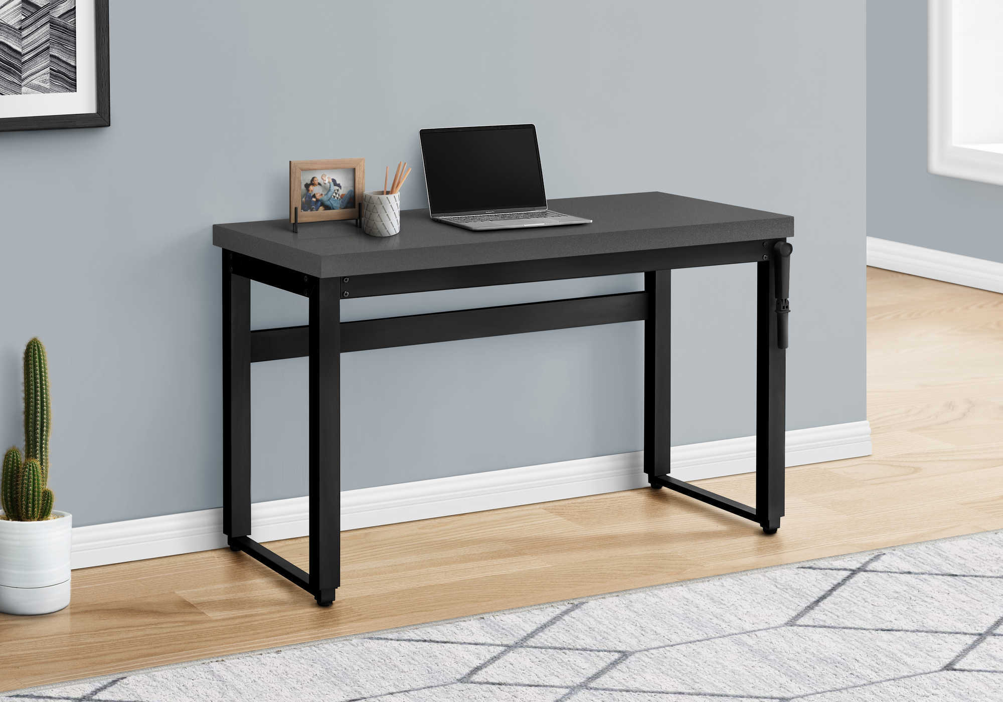 Computer Desk - 48"L / Walnut / Adj.Height/ Black Metal-Computer Desk-DECOROLALA