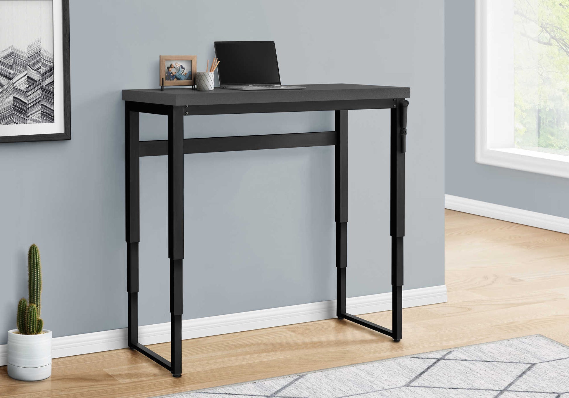 Computer Desk - 48"L / Walnut / Adj.Height/ Black Metal-Computer Desk-DECOROLALA