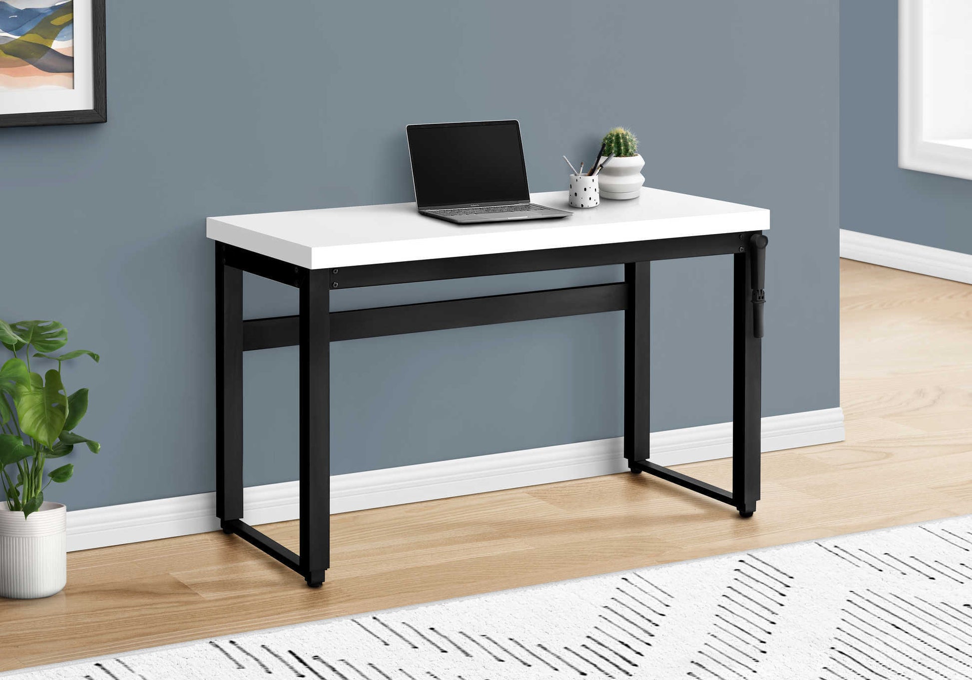 Computer Desk - 48"L / Walnut / Adj.Height/ Black Metal-Computer Desk-DECOROLALA