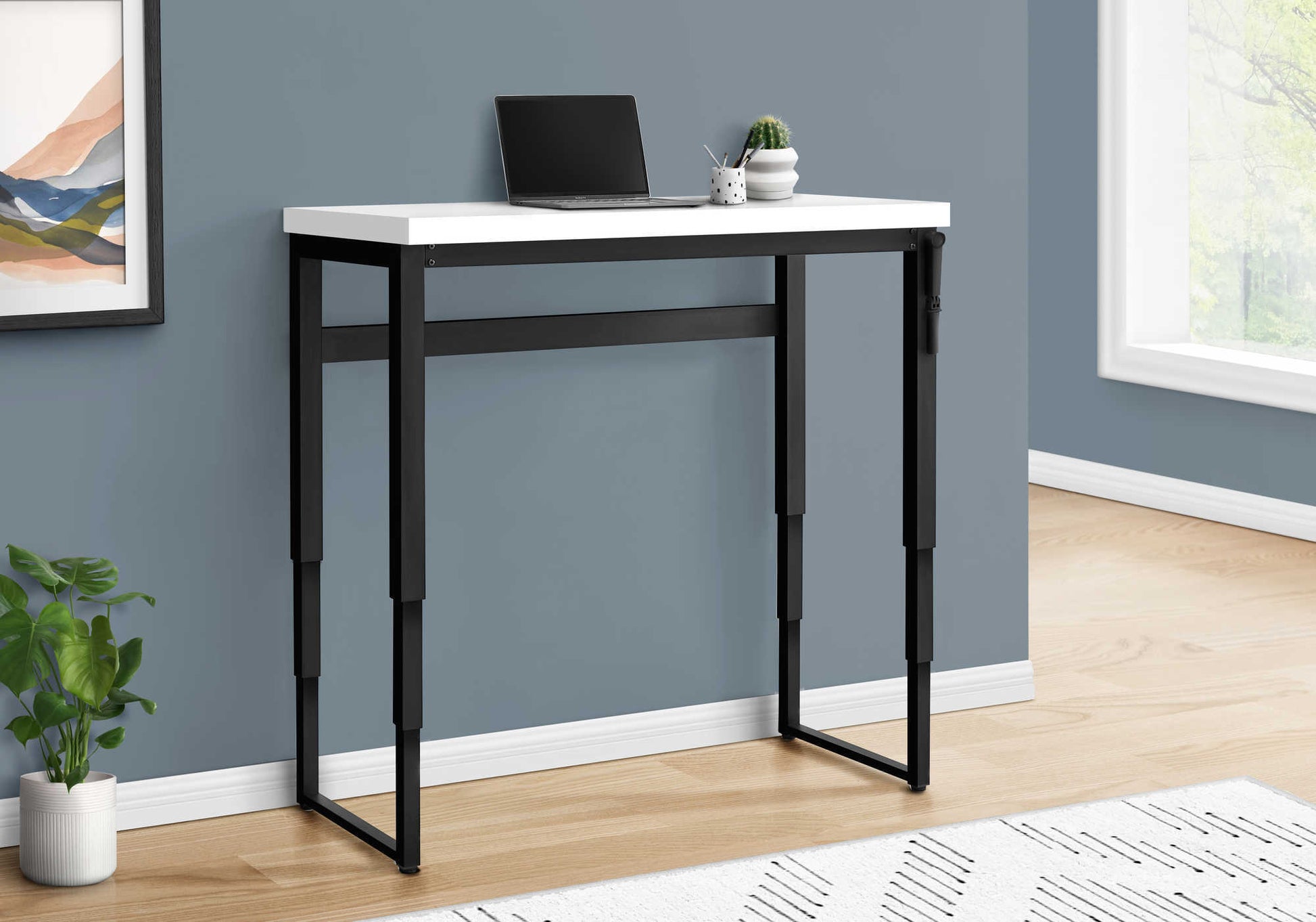 Computer Desk - 48"L / Walnut / Adj.Height/ Black Metal-Computer Desk-DECOROLALA