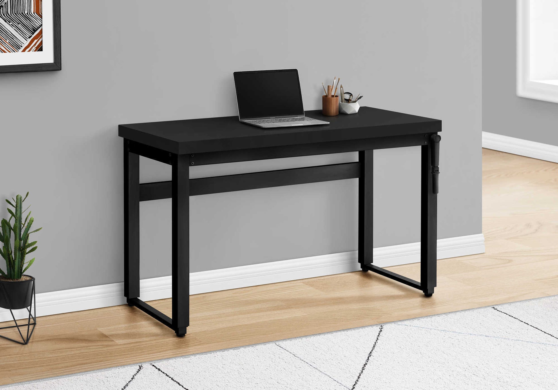Computer Desk - 48"L / Walnut / Adj.Height/ Black Metal-Computer Desk-DECOROLALA