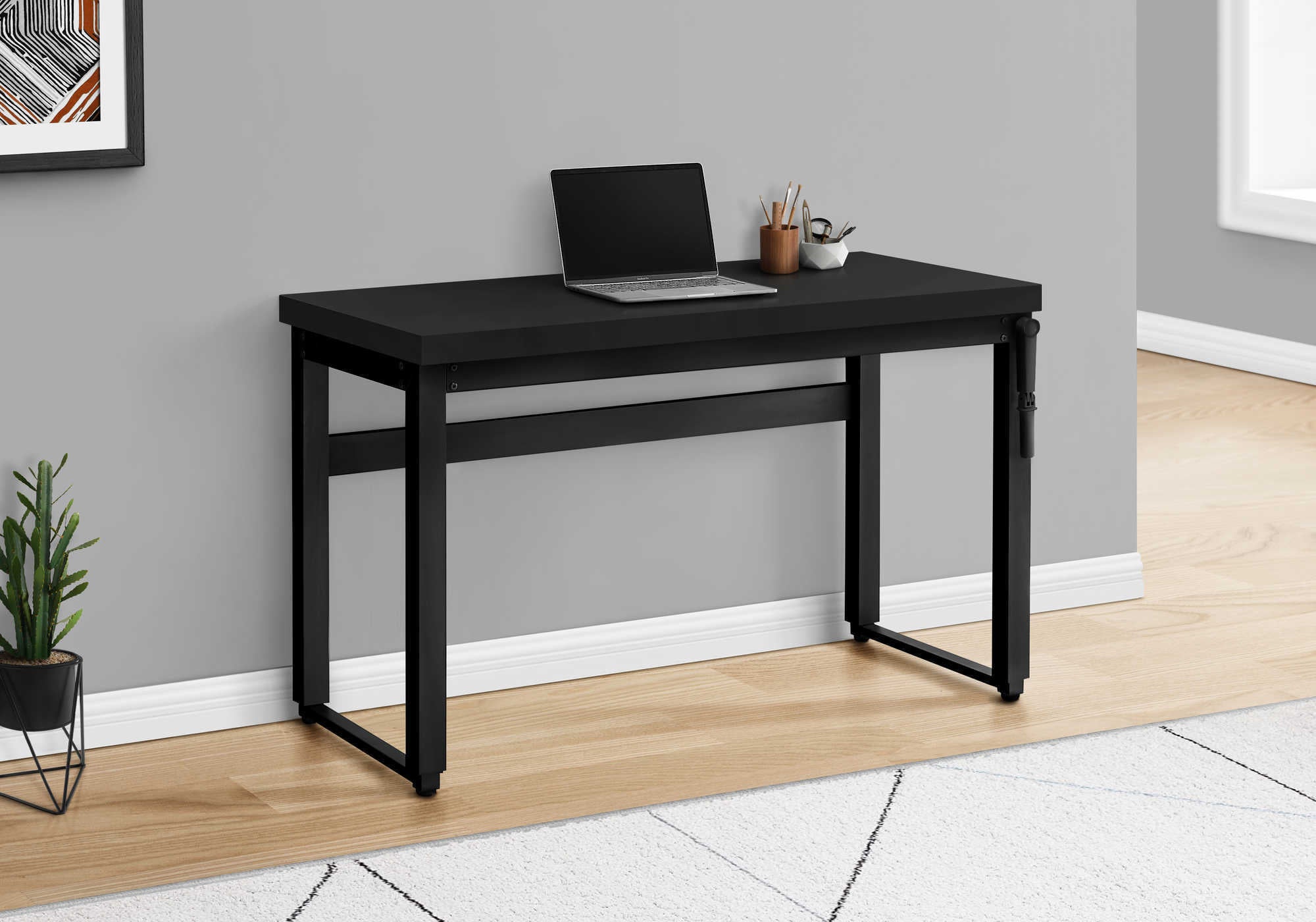 Computer Desk - 48"L / Walnut / Adj.Height/ Black Metal-Computer Desk-DECOROLALA