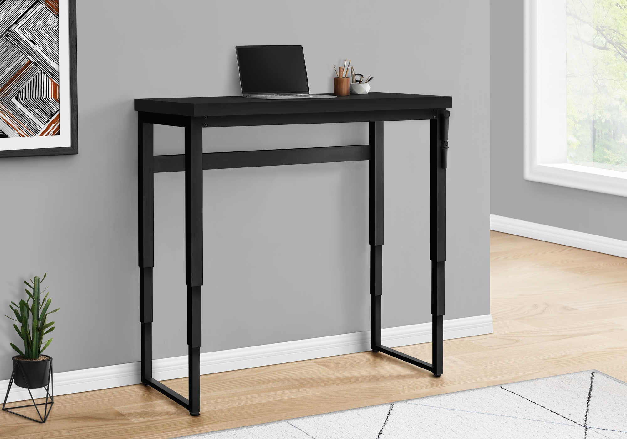 Computer Desk - 48"L / Walnut / Adj.Height/ Black Metal-Computer Desk-DECOROLALA