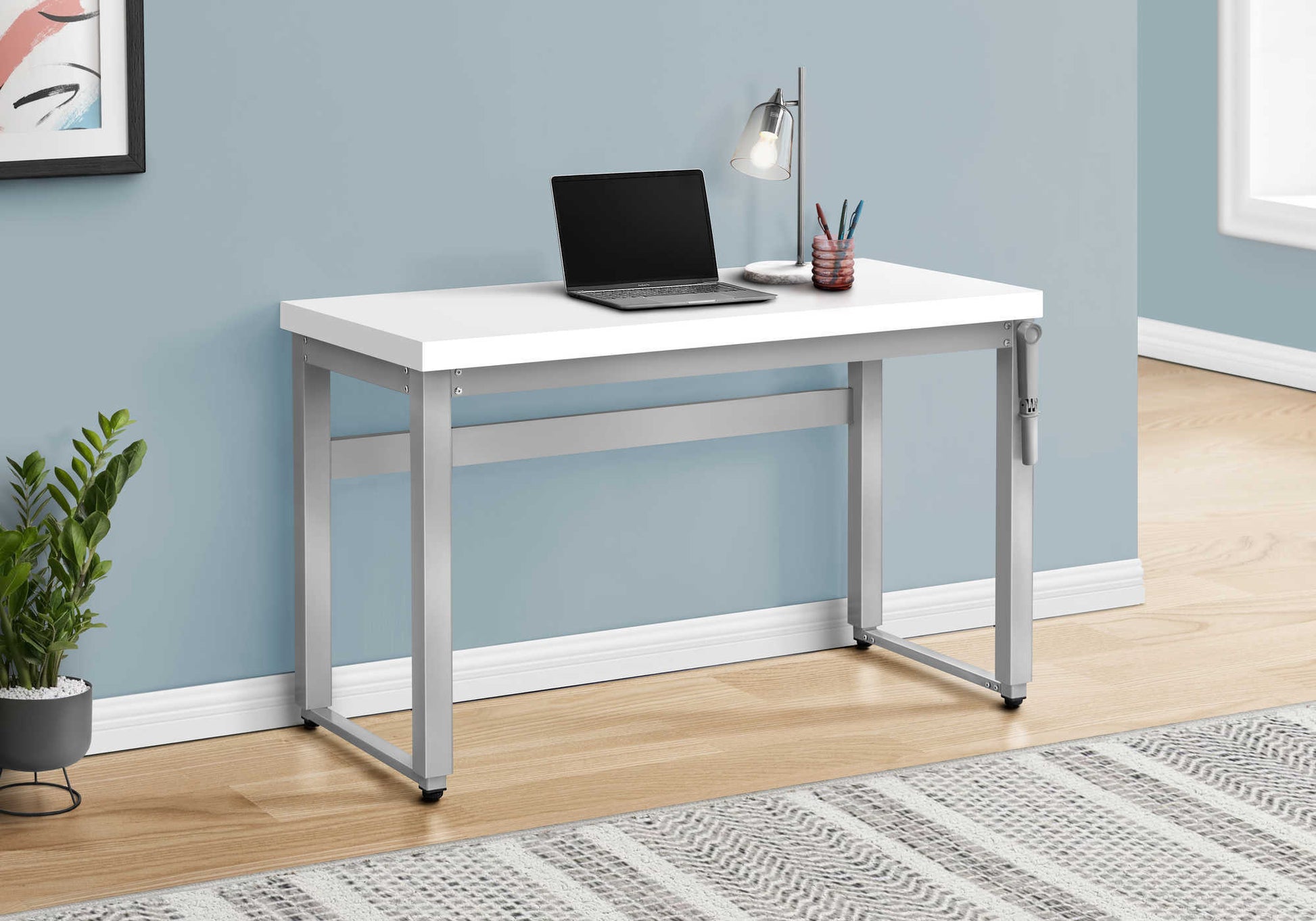 Computer Desk - 48"L / Walnut / Adj.Height/ Black Metal-Computer Desk-DECOROLALA