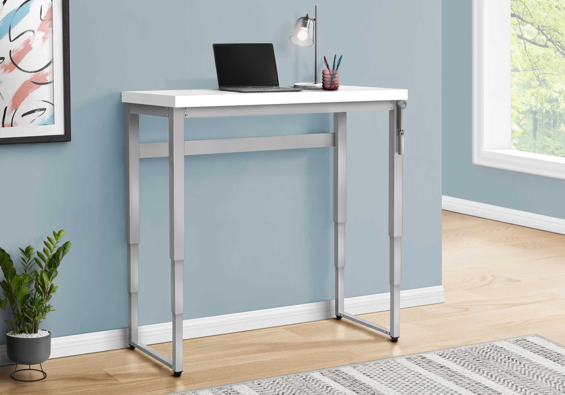 Computer Desk - 48"L / Walnut / Adj.Height/ Black Metal-Computer Desk-DECOROLALA