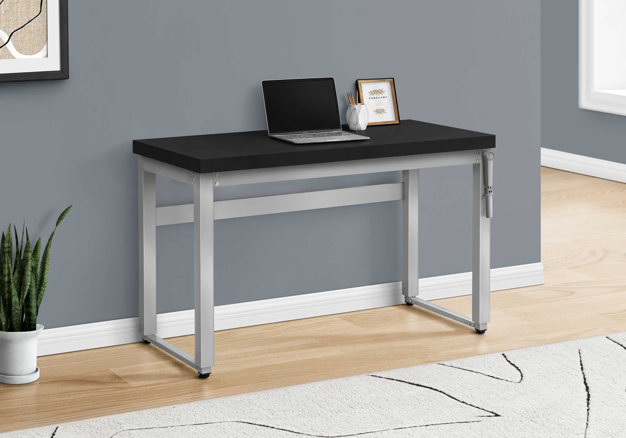 Computer Desk - 48"L / Walnut / Adj.Height/ Black Metal-Computer Desk-DECOROLALA