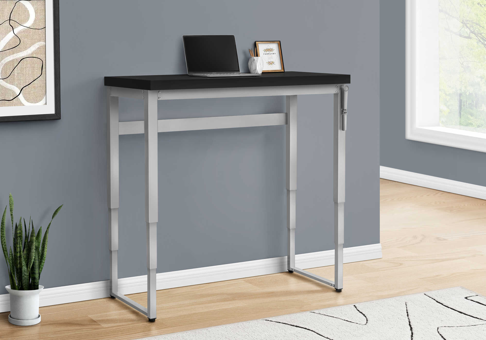 Computer Desk - 48"L / Walnut / Adj.Height/ Black Metal-Computer Desk-DECOROLALA
