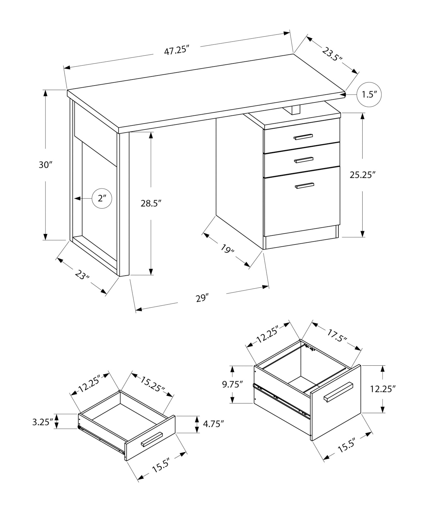Computer Desk - 48"L / Grey-Black Left Or Right Facing-Bookshelf-DECOROLALA