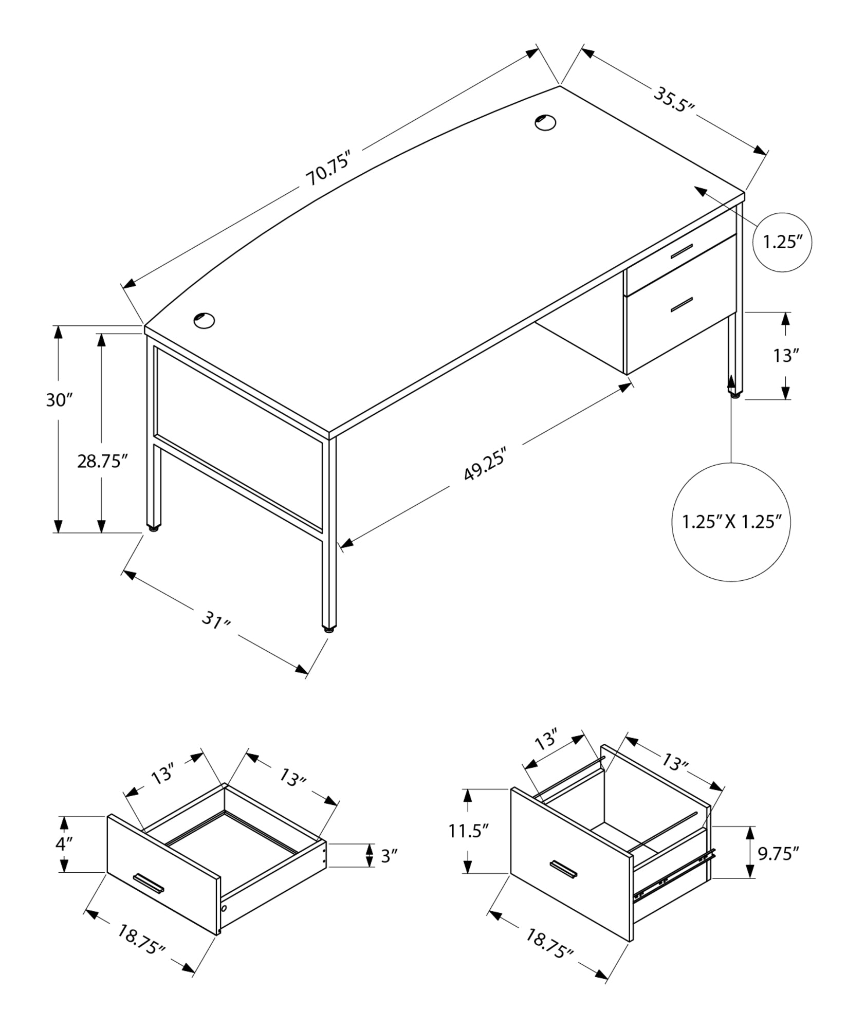 Computer Desk - 72"L White / Silver Commercial Grade-Computer Desk-DECOROLALA