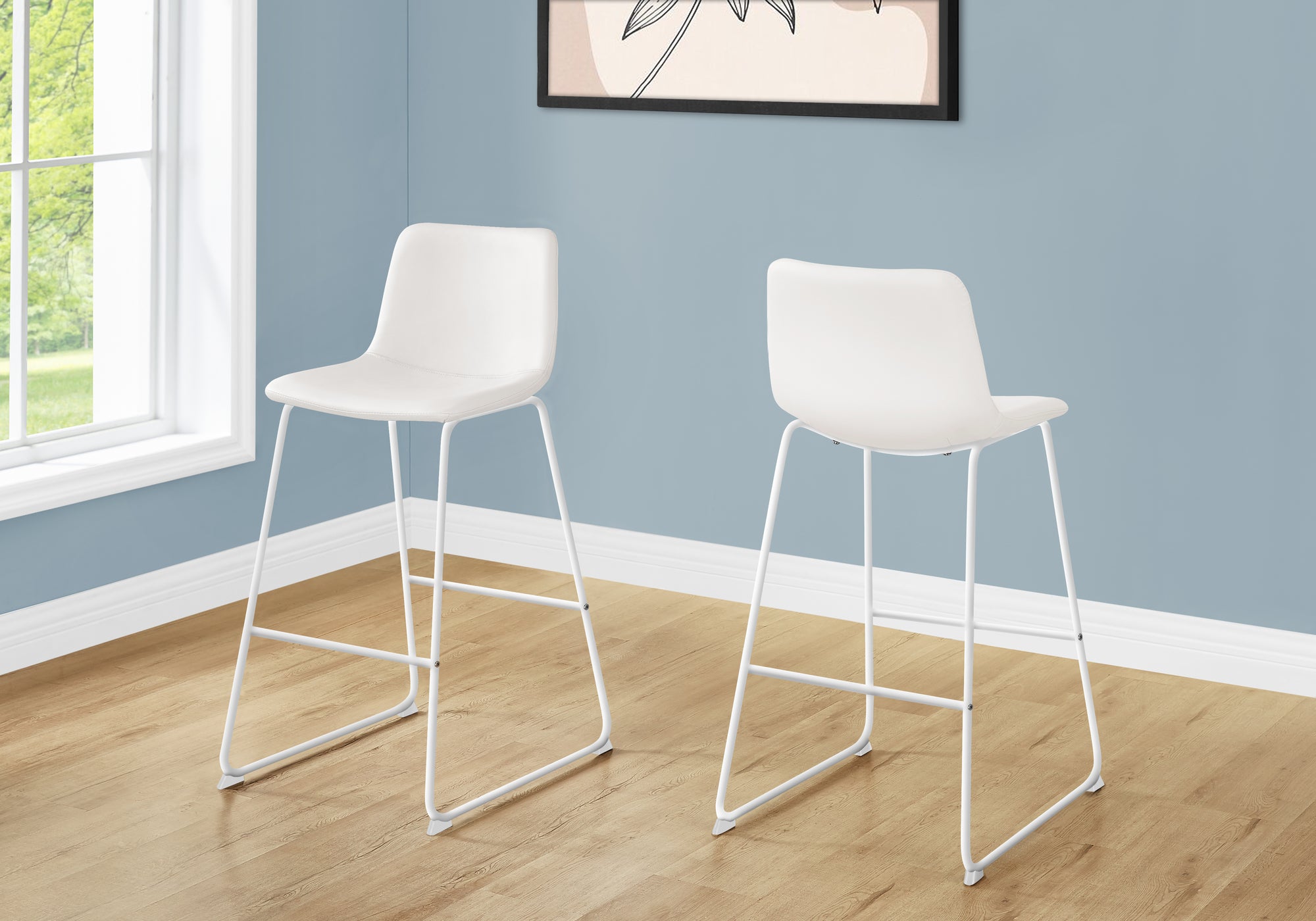 Barstool - 40"H / White Leather-Look / White Metal-Bar Stools-DECOROLALA