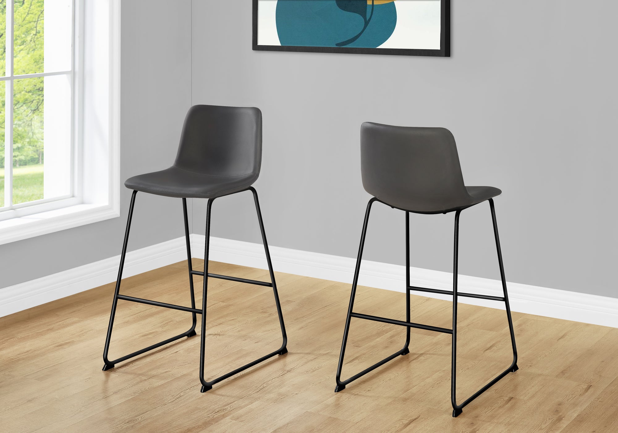 Barstool - 40"H / White Leather-Look / White Metal-Bar Stools-DECOROLALA