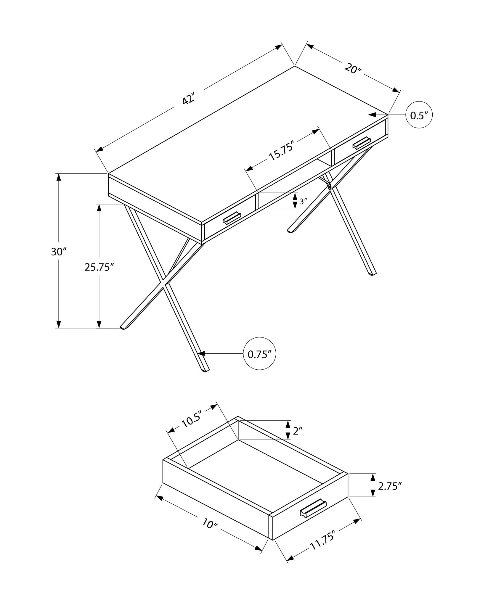 Computer Desk - 42"L / White / Black Metal-Computer Desk-DECOROLALA