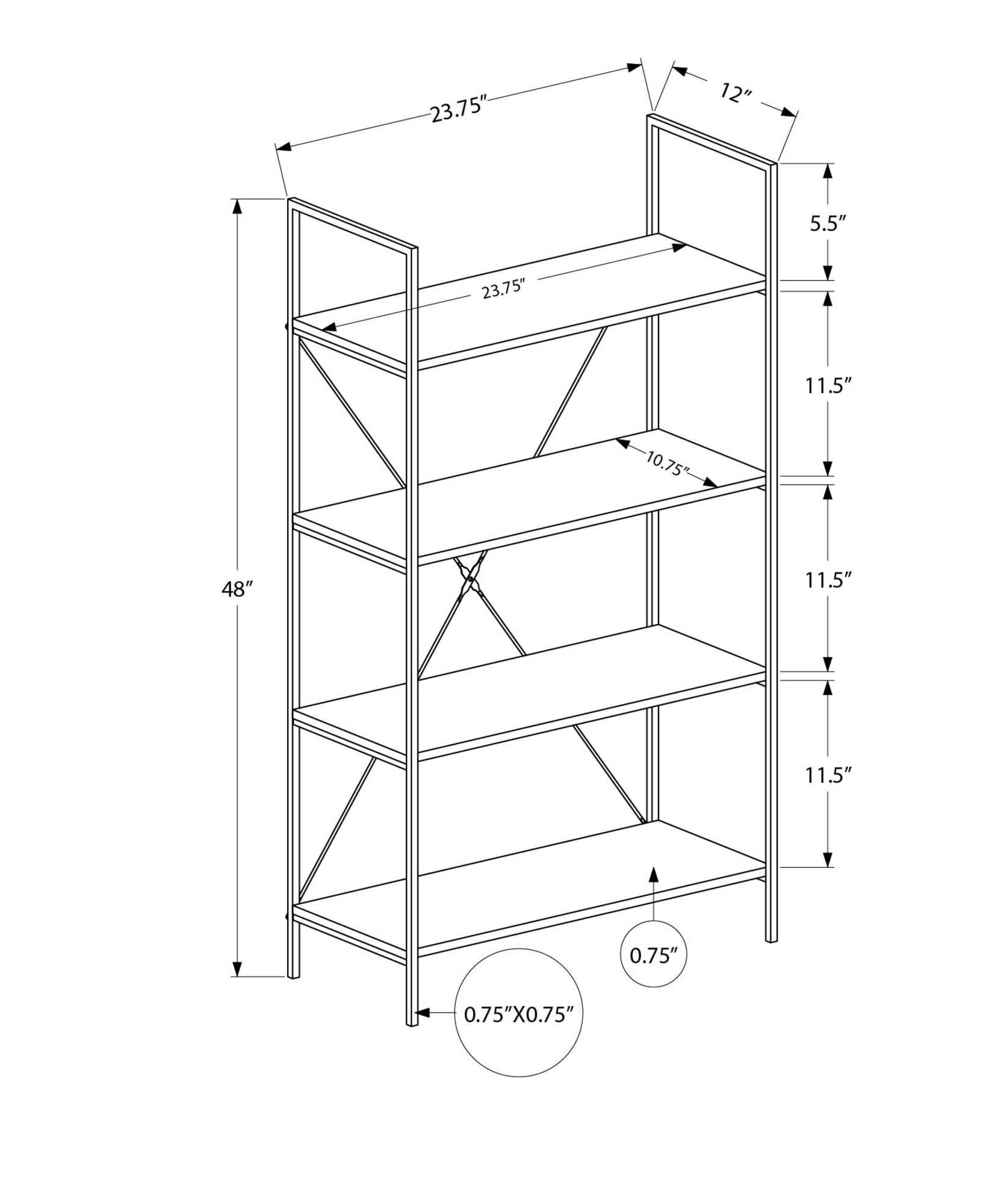 Bookcase - 48"H / Dark Taupe / Black Metal-Bookshelf-DECOROLALA